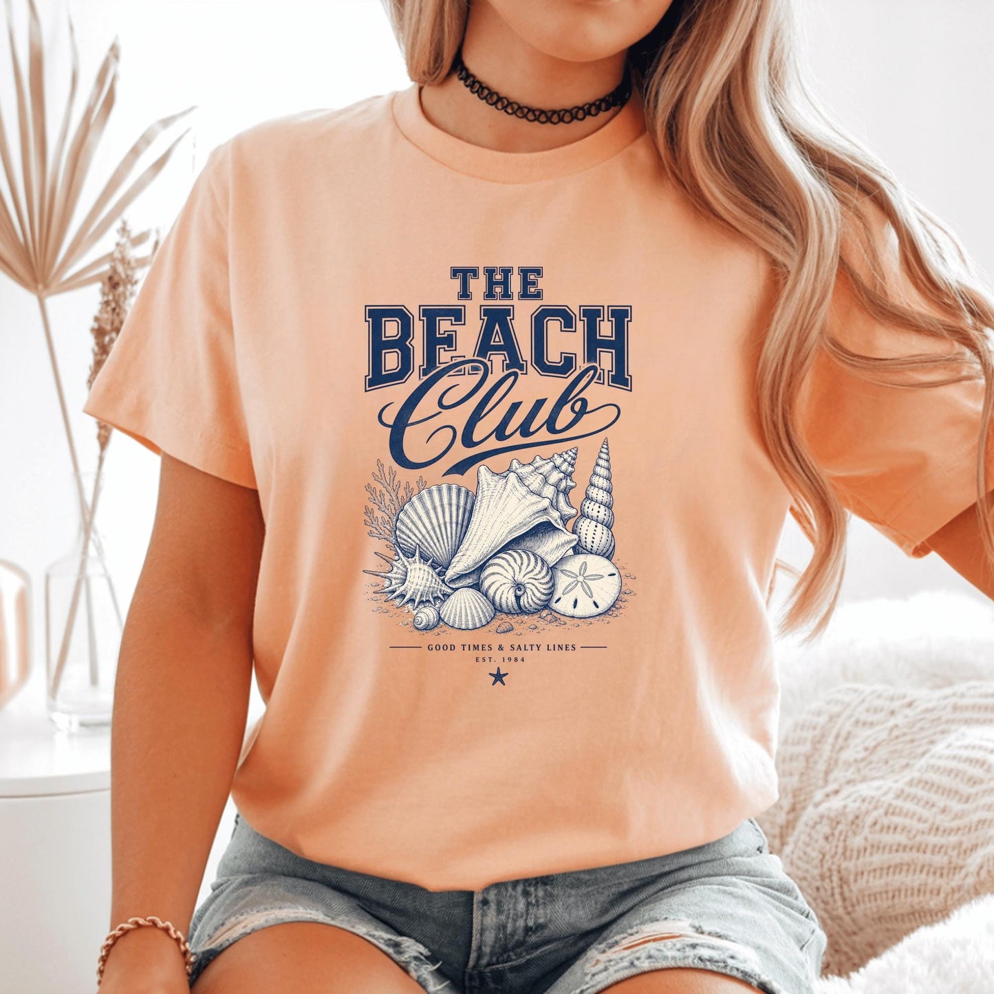 Beach Club T-Shirt, Nautical Design Tee, Coastal Beach Shells Graphic, Seaside Surf Shirt, Summer Vacation Clothing, Holiday Gift