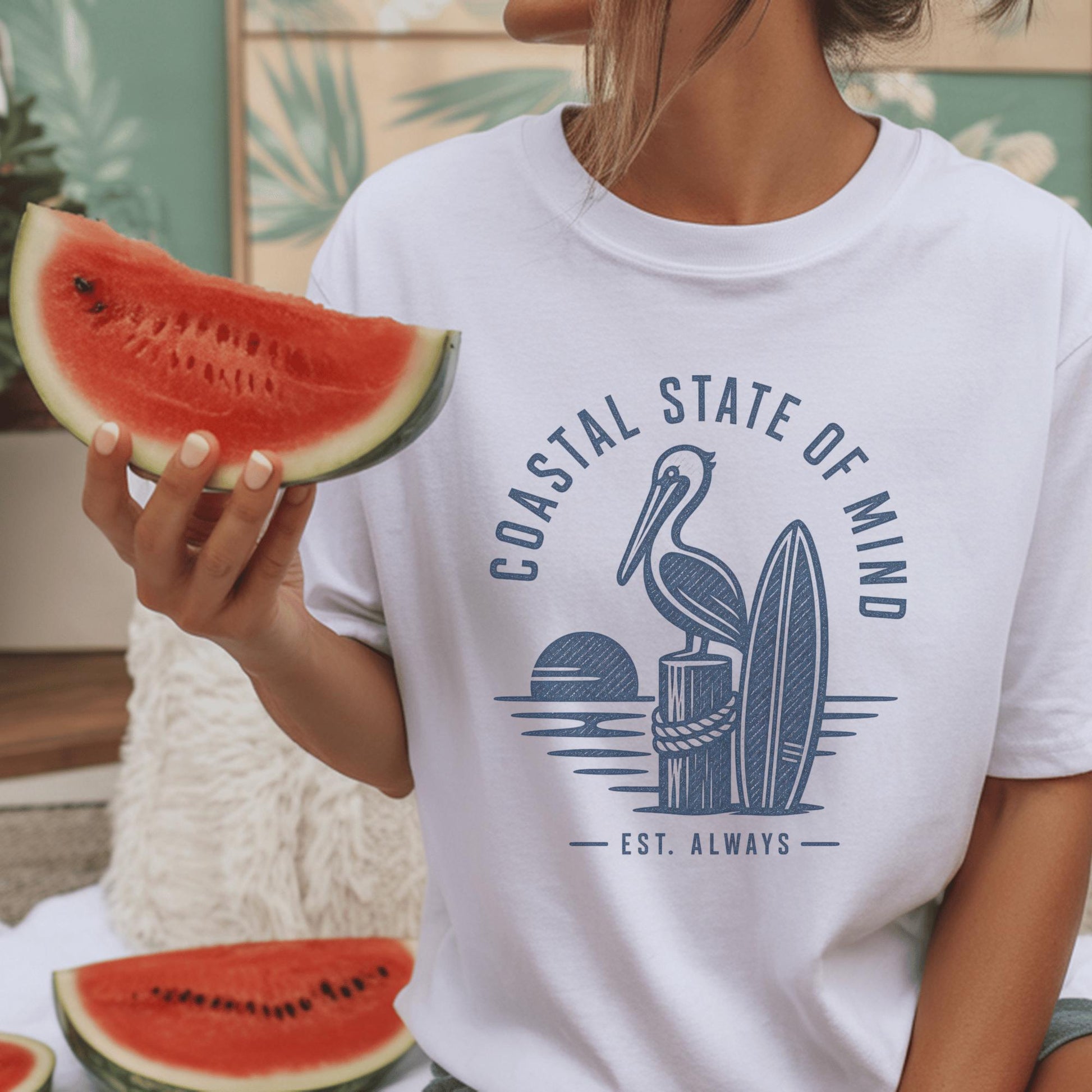 Vintage Summer Coastal Life Graphic Design Poster Summer Vibes T-Shirt, Fun Graphic Tee, Beach Holiday Shirt, Bright Colorful Design, For Wo