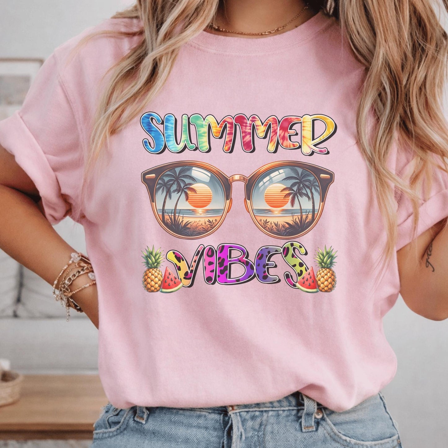 Summer Vibes Retro Sunglasses Beach T-Shirt, Tropical Vacation Apparel