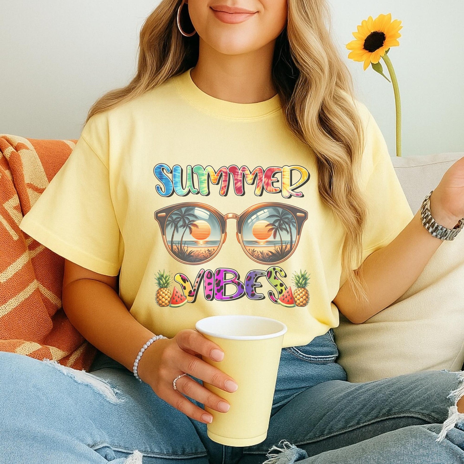 Summer Vibes Retro Sunglasses Beach T-Shirt, Tropical Vacation Apparel