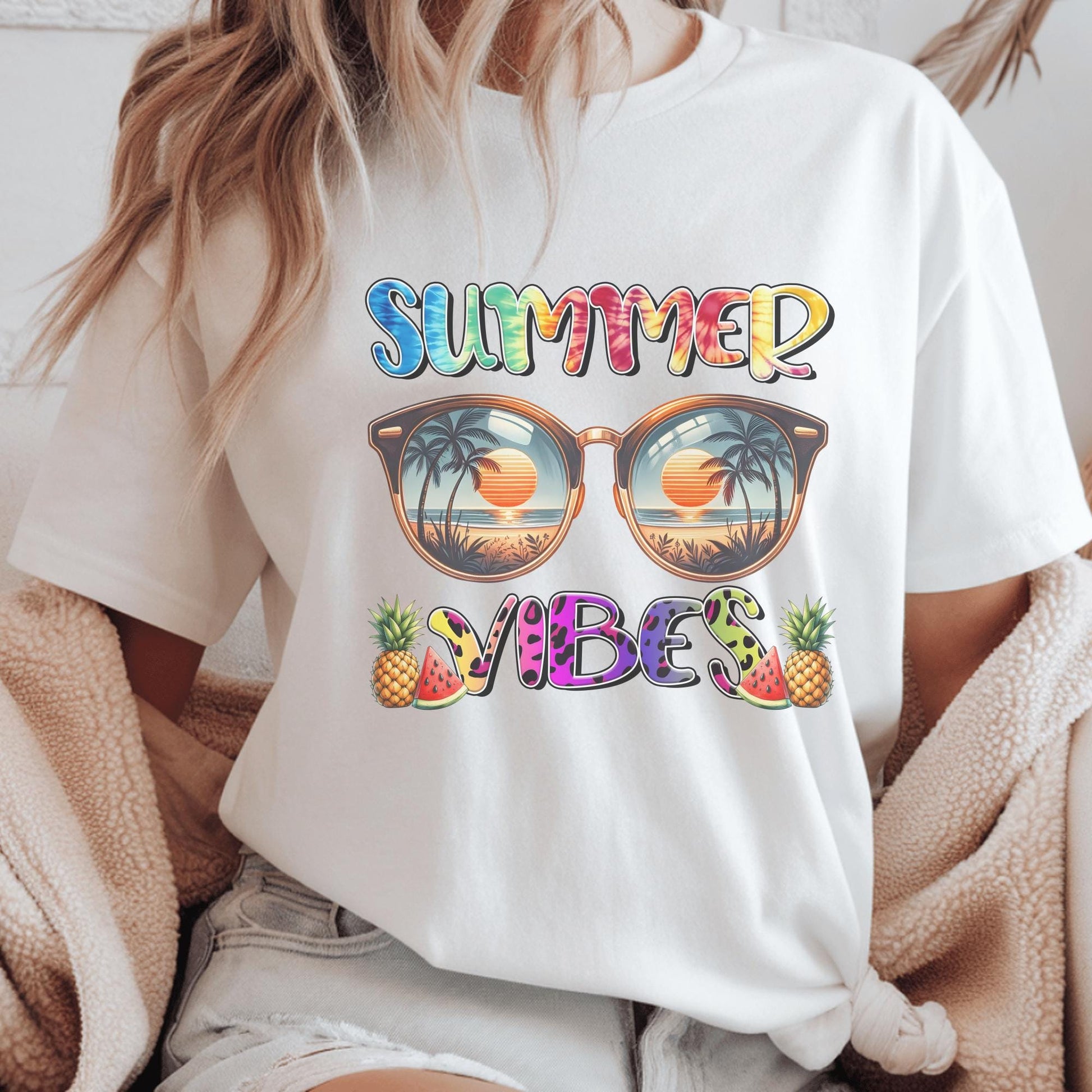 Summer Vibes Retro Sunglasses Beach T-Shirt, Tropical Vacation Apparel