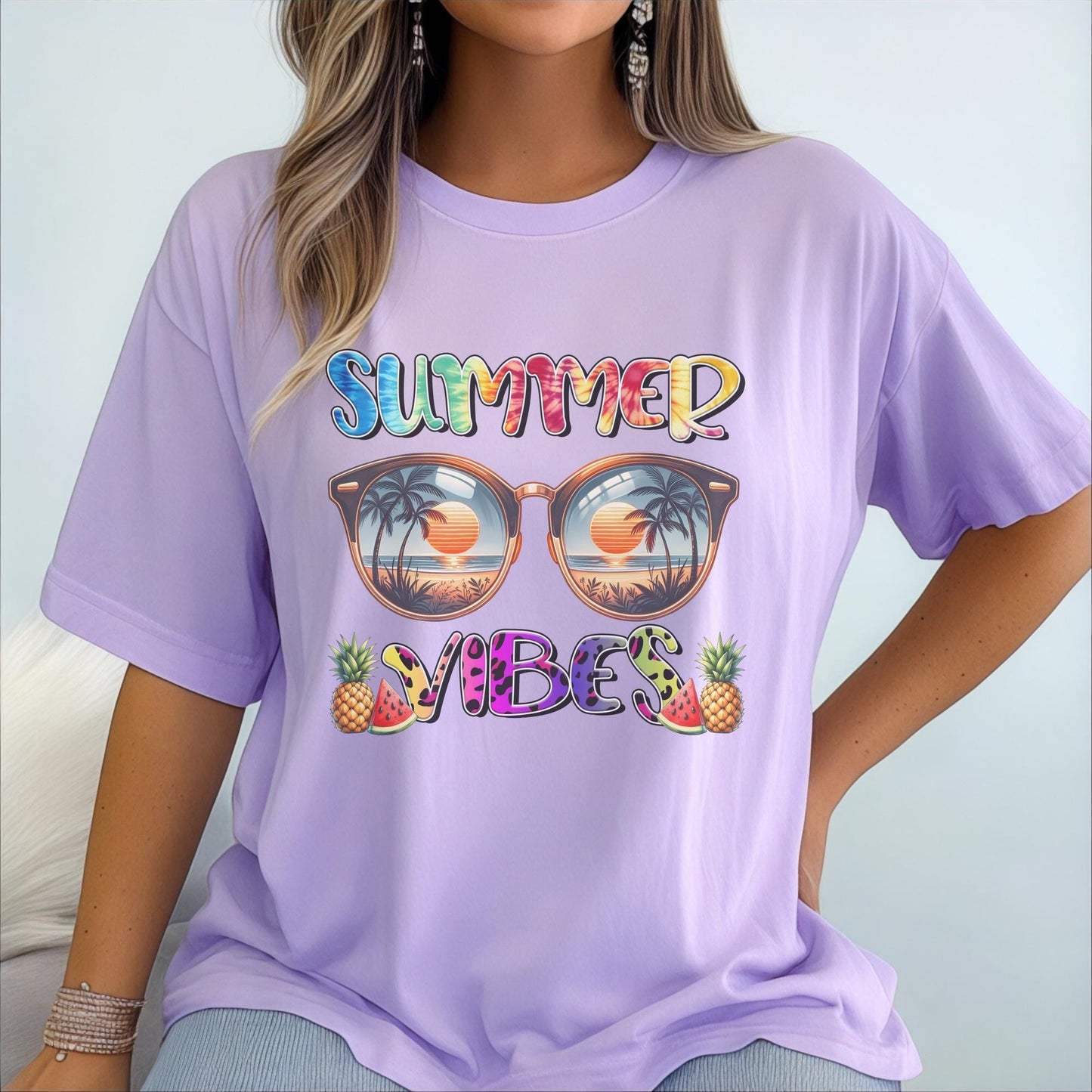 Summer Vibes Retro Sunglasses Beach T-Shirt, Tropical Vacation Apparel