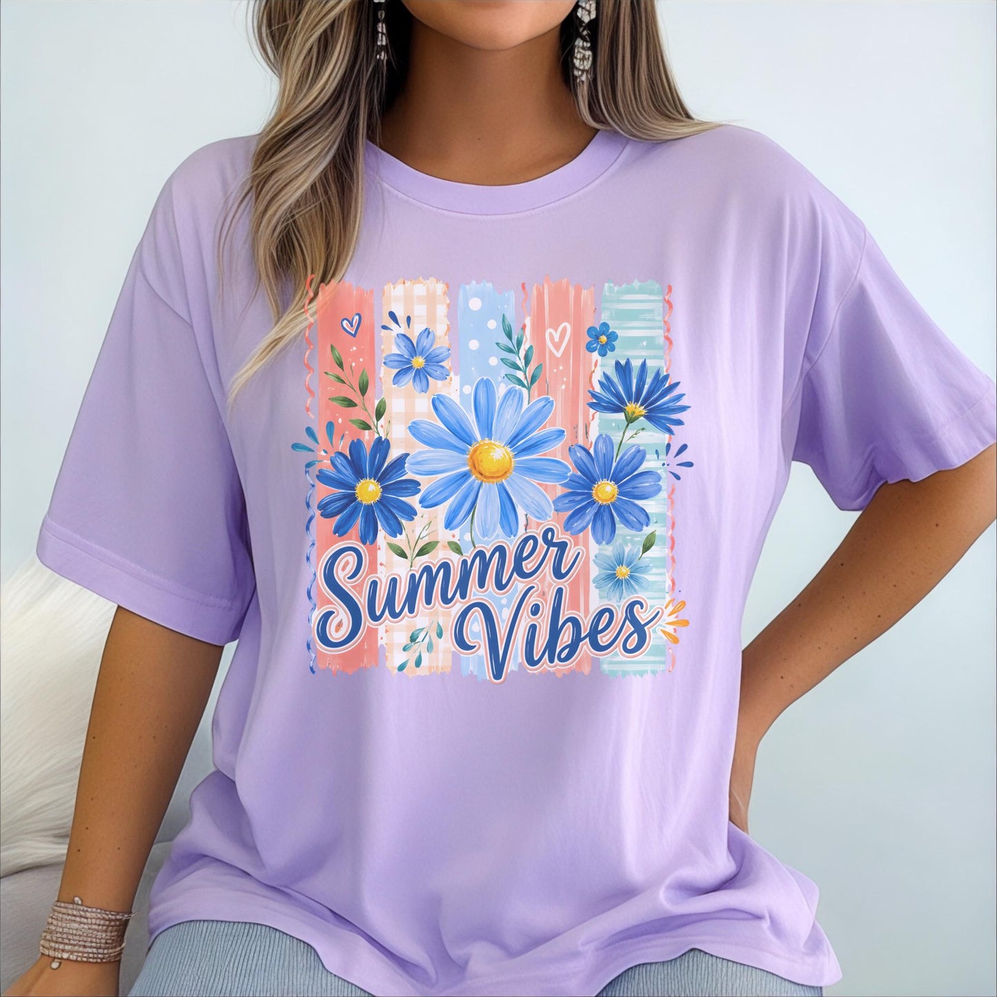 Summer Vibes T-Shirt, Floral Graphic Tee, Customizable Cotton Top, Relaxed Fit, Perfect Summer Outfit, Gift for Her, Trendy Fashion