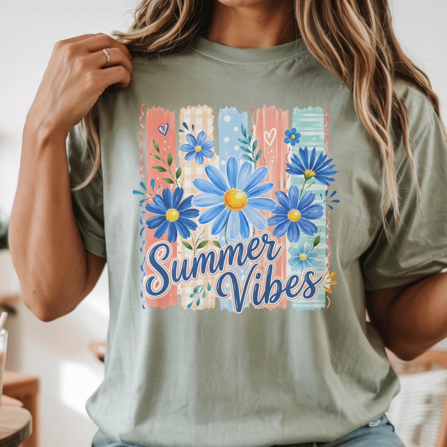 Summer Vibes T-Shirt, Floral Graphic Tee, Customizable Cotton Top, Relaxed Fit, Perfect Summer Outfit, Gift for Her, Trendy Fashion