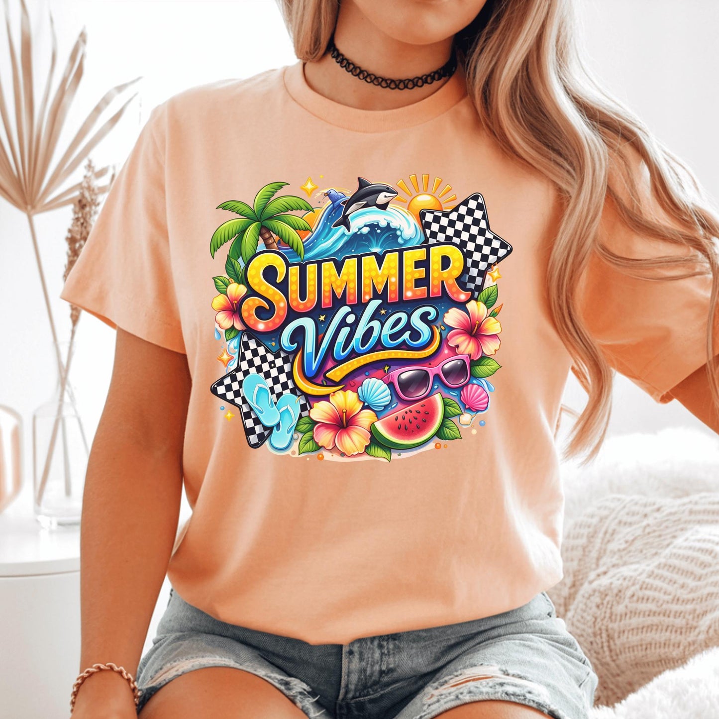 Summer Vibes Shirt, Beach Graphic Tee, Vibrant Summer T-Shirt, Colorful Holiday Wear, Casual Tropical Top, Seasonal Fun Apparel