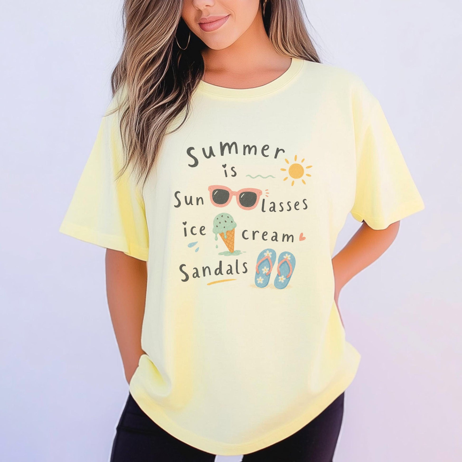 Summer Vibes T-Shirt, Cute Summer Design, Comfort Colors Tee, Sunglasses Sun Ice Cream Sandals, Funny Gift for Summer Lovers