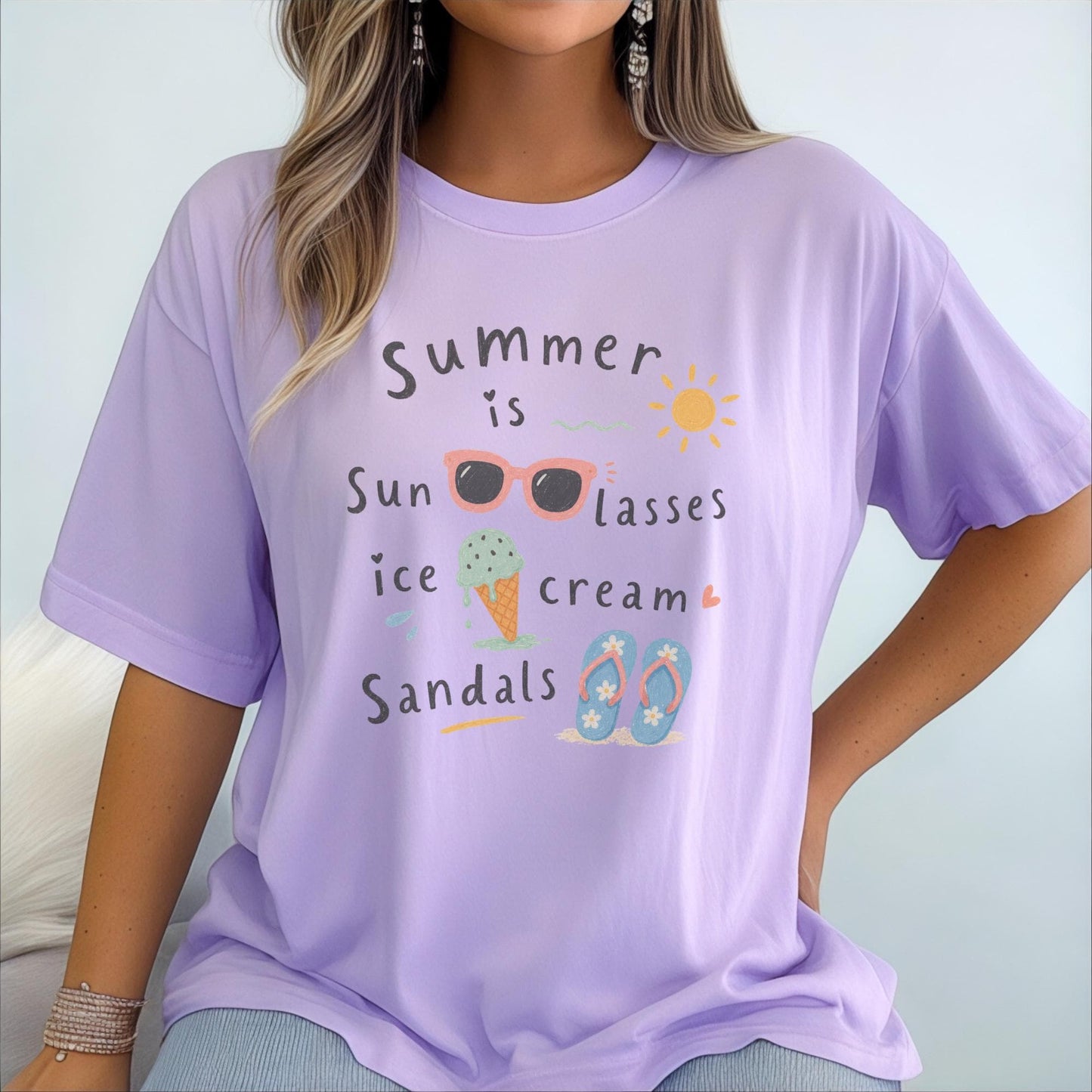 Summer Vibes T-Shirt, Cute Summer Design, Comfort Colors Tee, Sunglasses Sun Ice Cream Sandals, Funny Gift for Summer Lovers