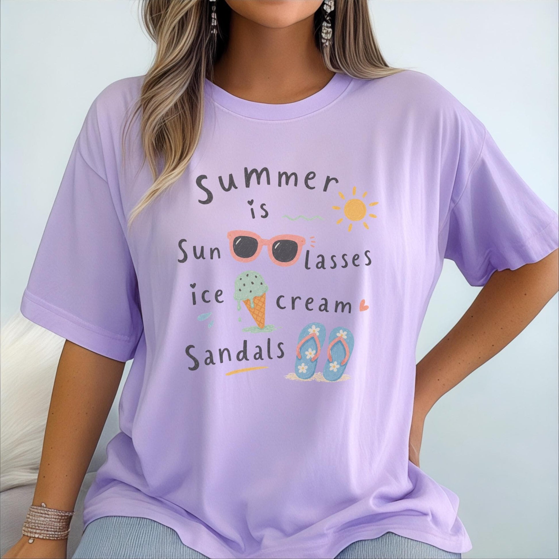 Summer Vibes T-Shirt, Cute Summer Design, Comfort Colors Tee, Sunglasses Sun Ice Cream Sandals, Funny Gift for Summer Lovers