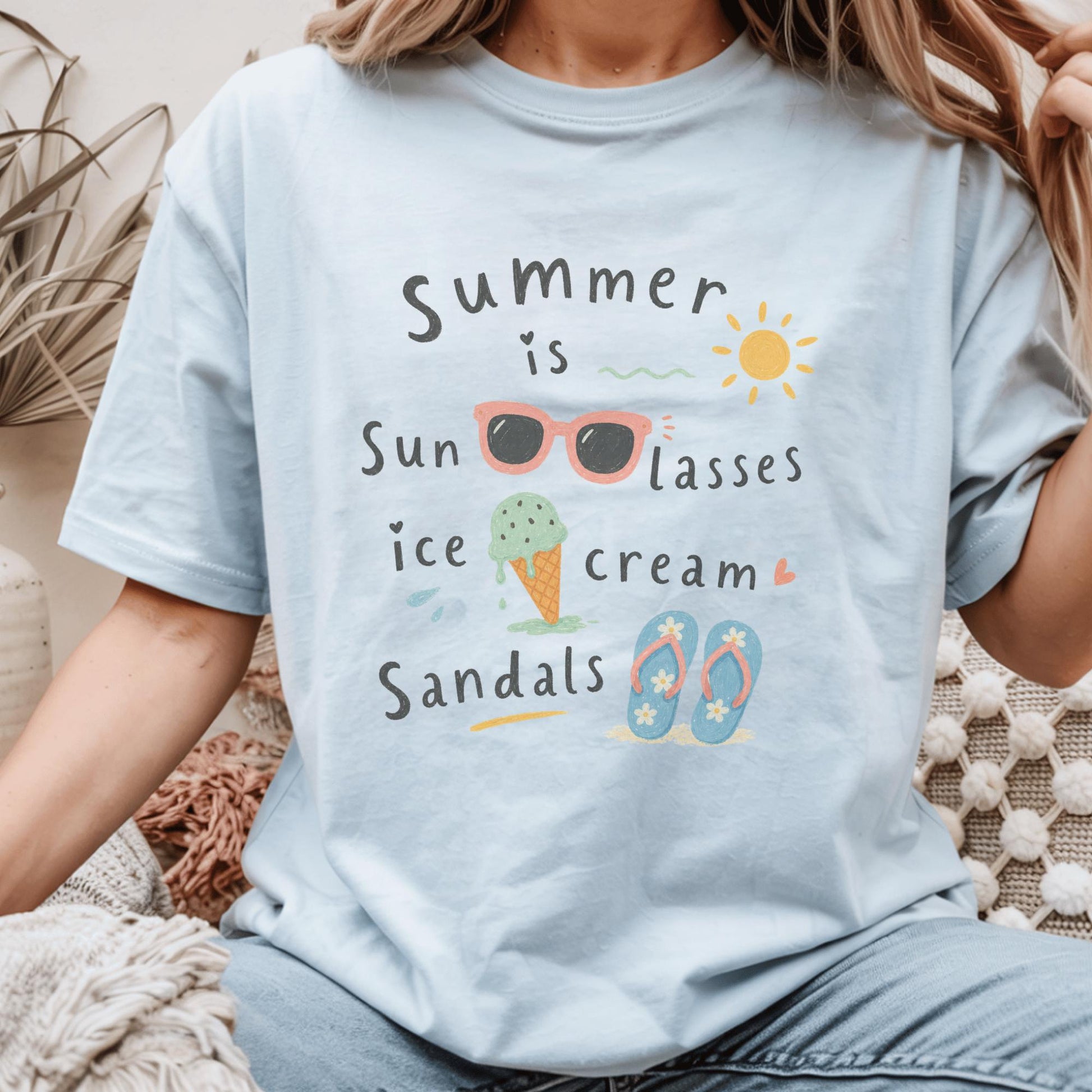 Summer Vibes T-Shirt, Cute Summer Design, Comfort Colors Tee, Sunglasses Sun Ice Cream Sandals, Funny Gift for Summer Lovers