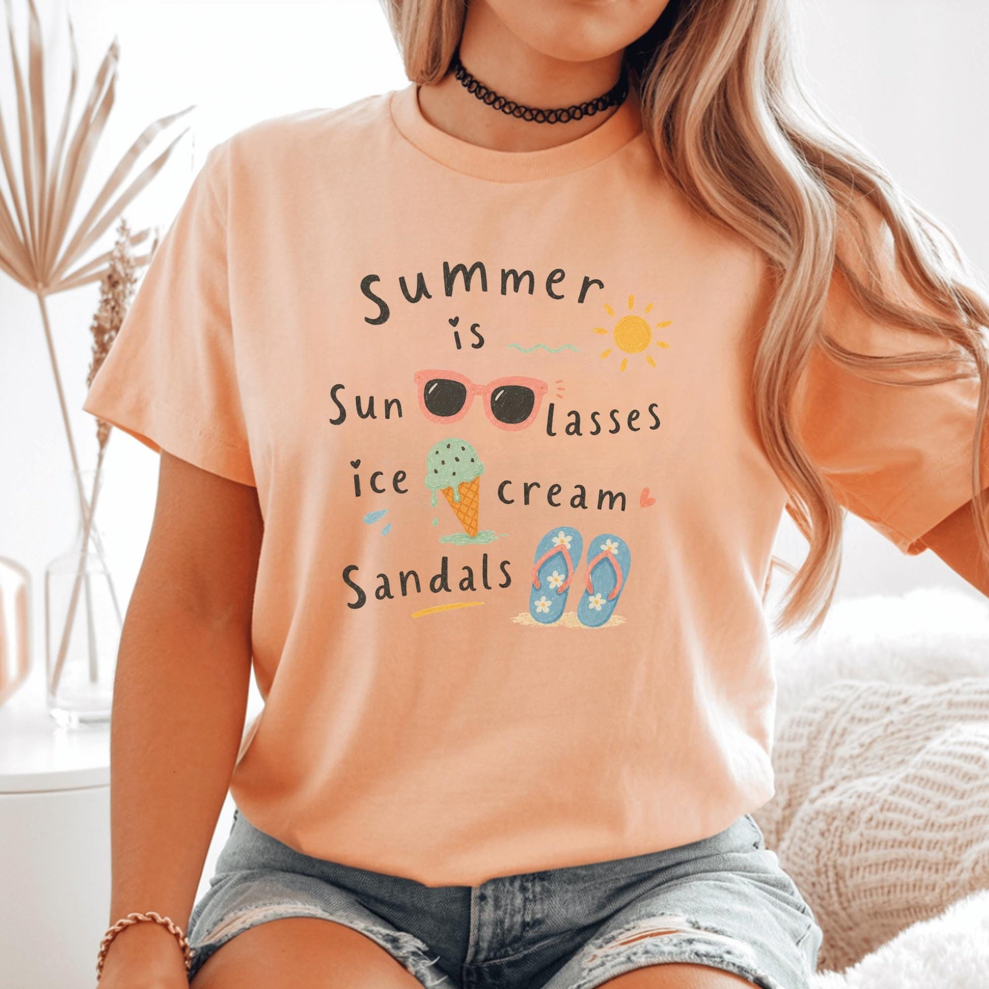 Summer Vibes T-Shirt, Cute Summer Design, Comfort Colors Tee, Sunglasses Sun Ice Cream Sandals, Funny Gift for Summer Lovers