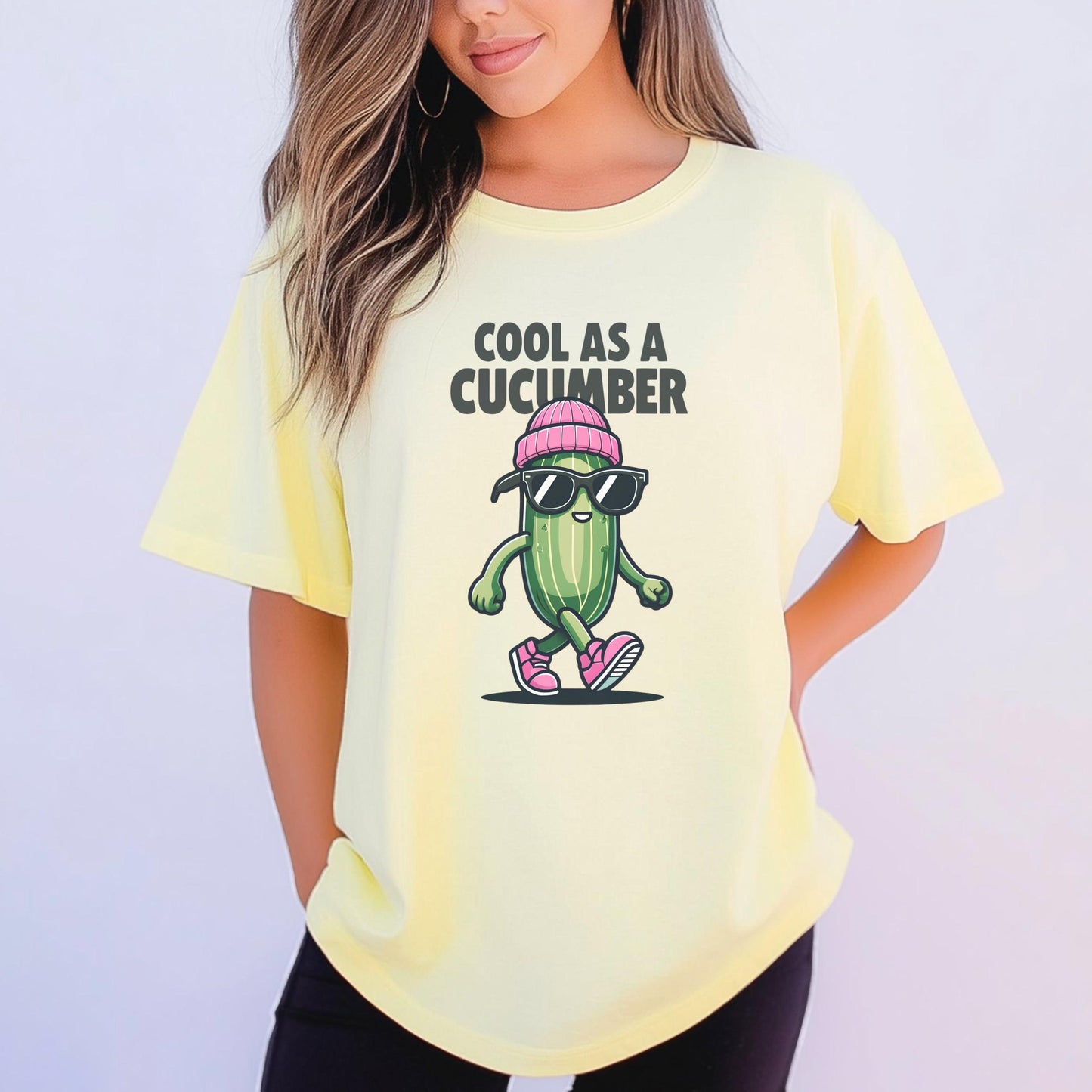 As A Cucumber T-Shirt, Cartoon Veggie Graphic Top, Humorous Apparel