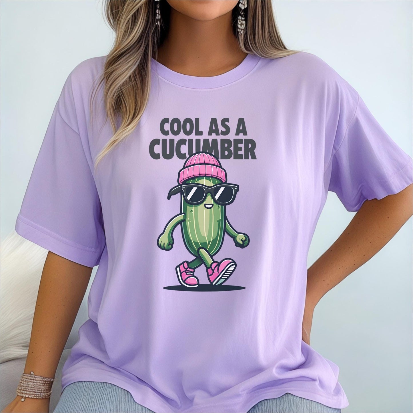 As A Cucumber T-Shirt, Cartoon Veggie Graphic Top, Humorous Apparel