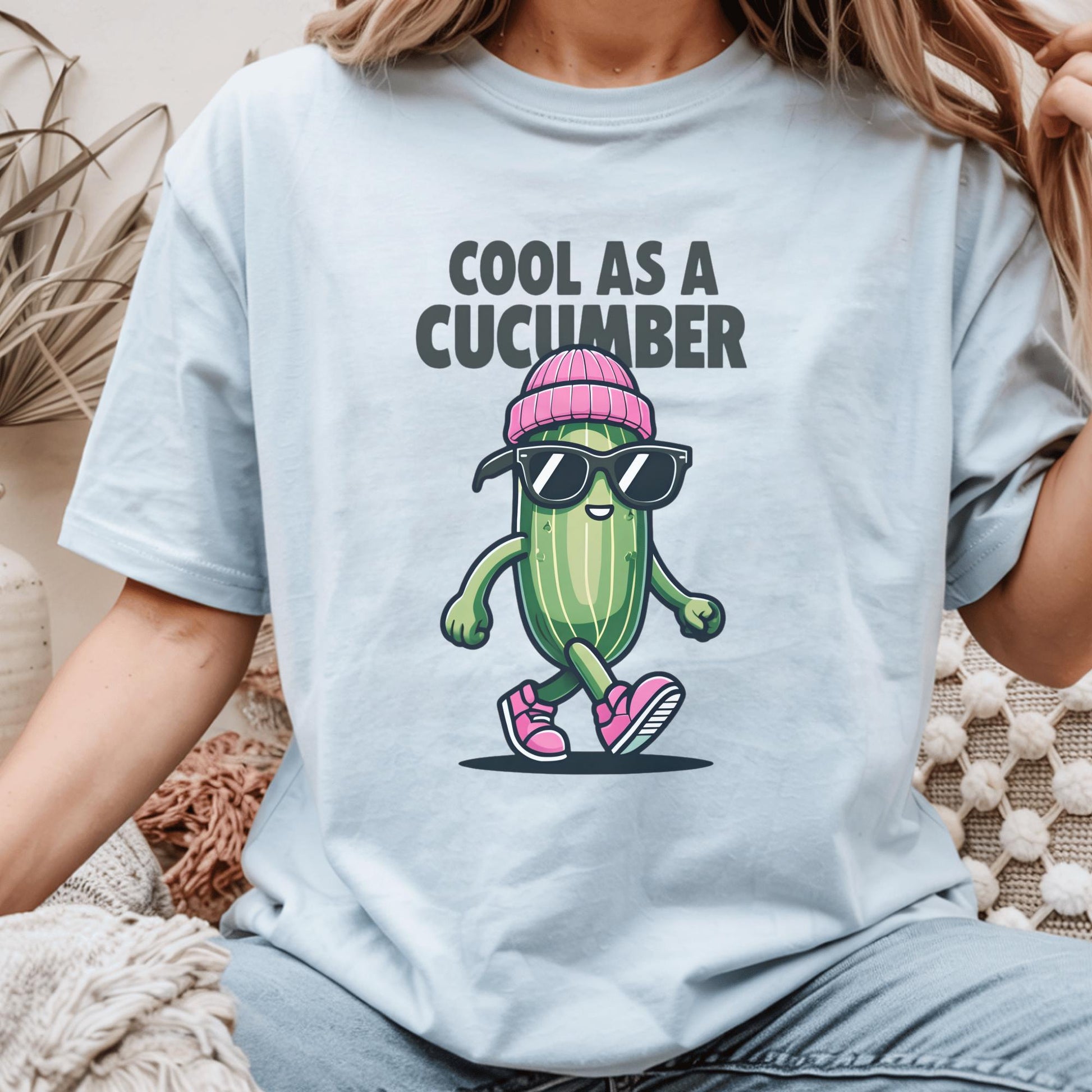 As A Cucumber T-Shirt, Cartoon Veggie Graphic Top, Humorous Apparel
