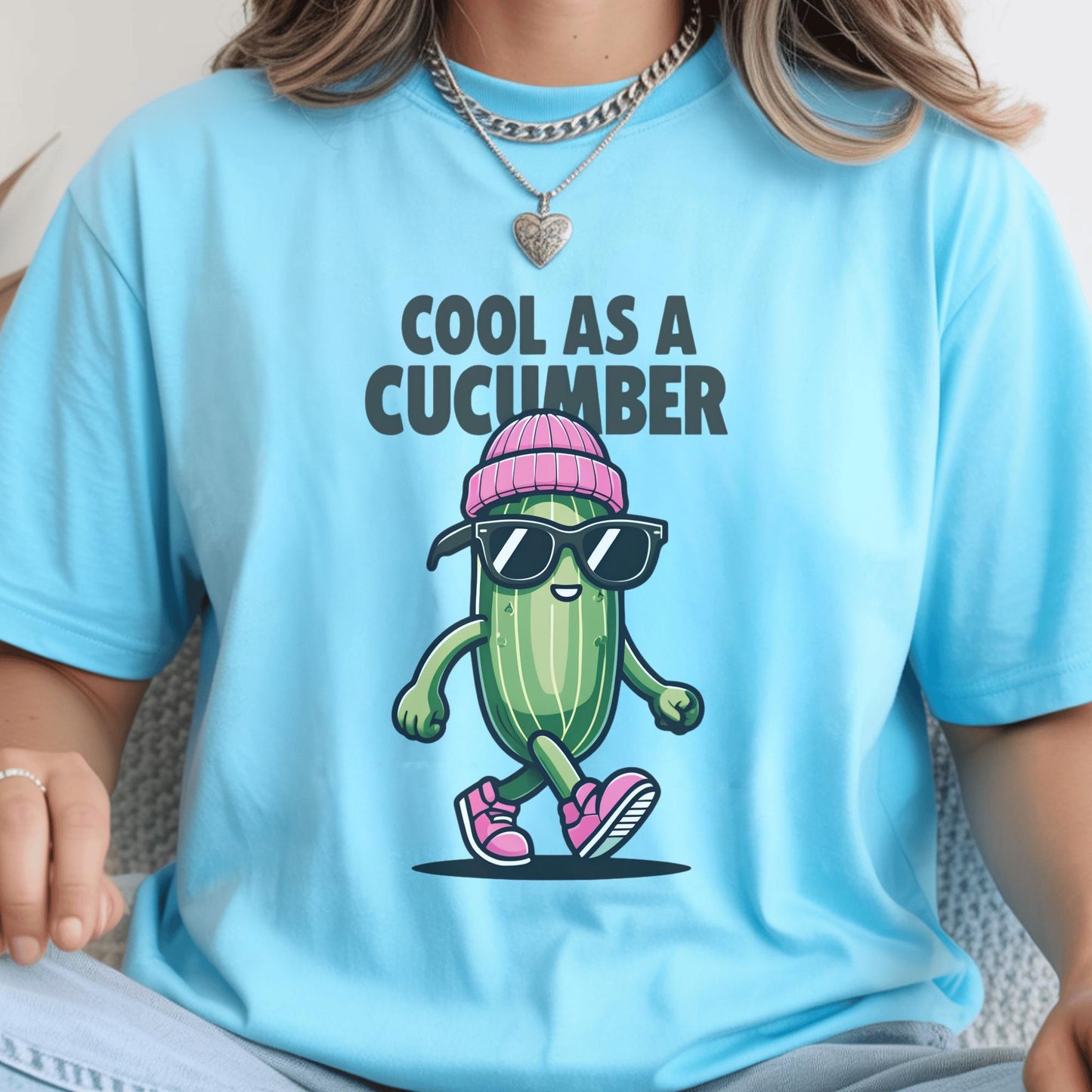 As A Cucumber T-Shirt, Cartoon Veggie Graphic Top, Humorous Apparel