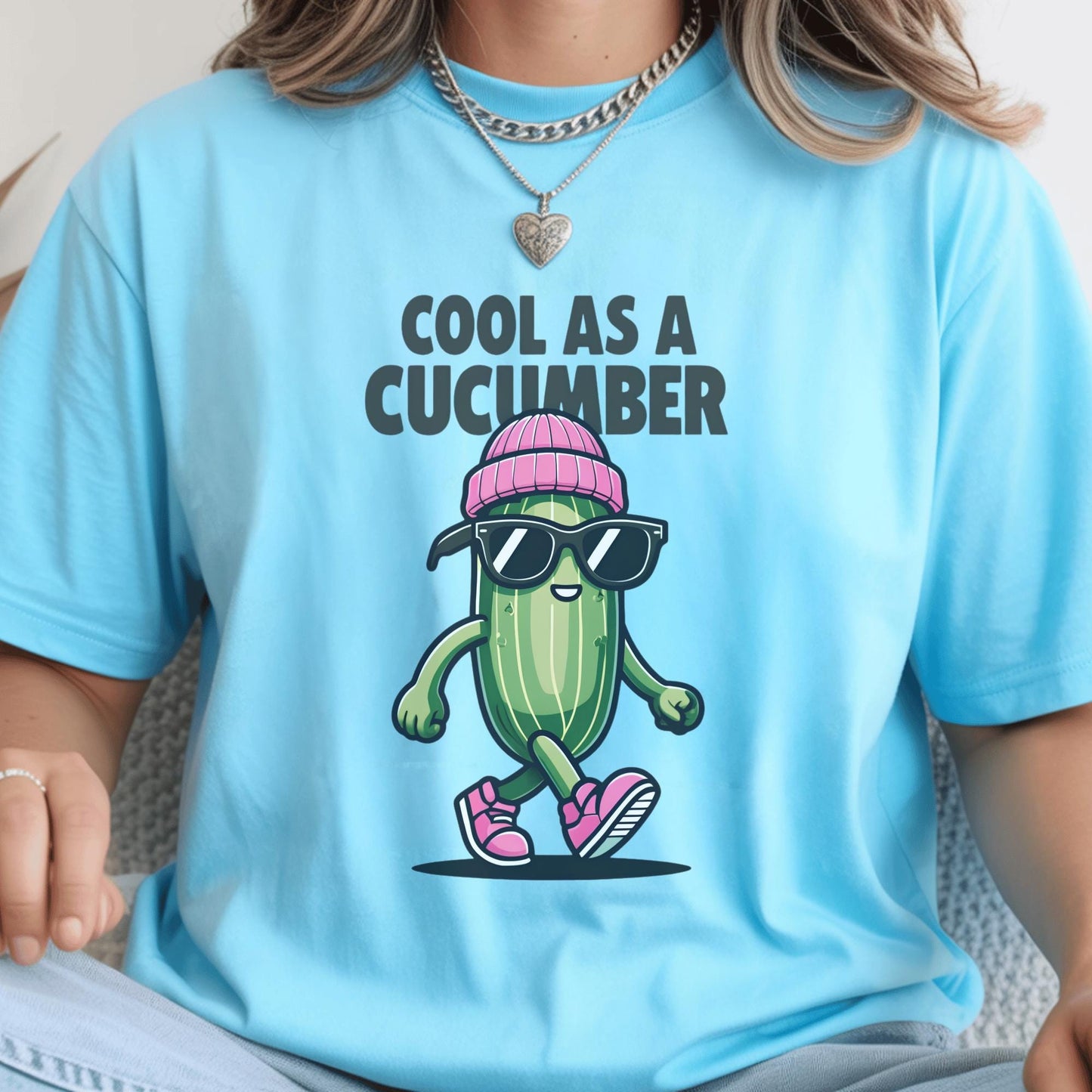 As A Cucumber T-Shirt, Cartoon Veggie Graphic Top, Humorous Apparel