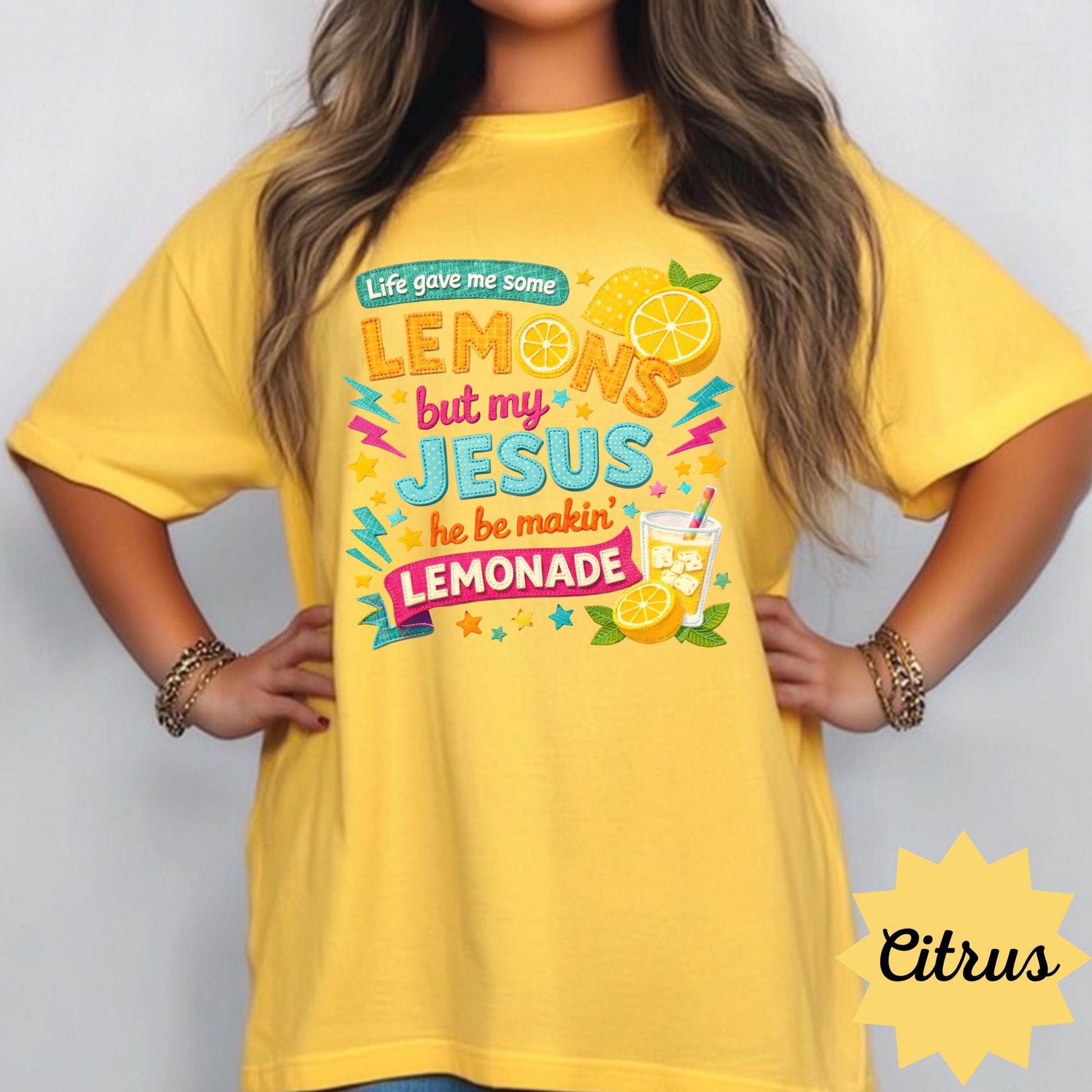 Comfort Colors Jesus T Shirt Funny Lemonade Christian Shirt: Life Gave Me Lemons But My Jesus Makes Lemonade T-Shirts, Religious Christianit