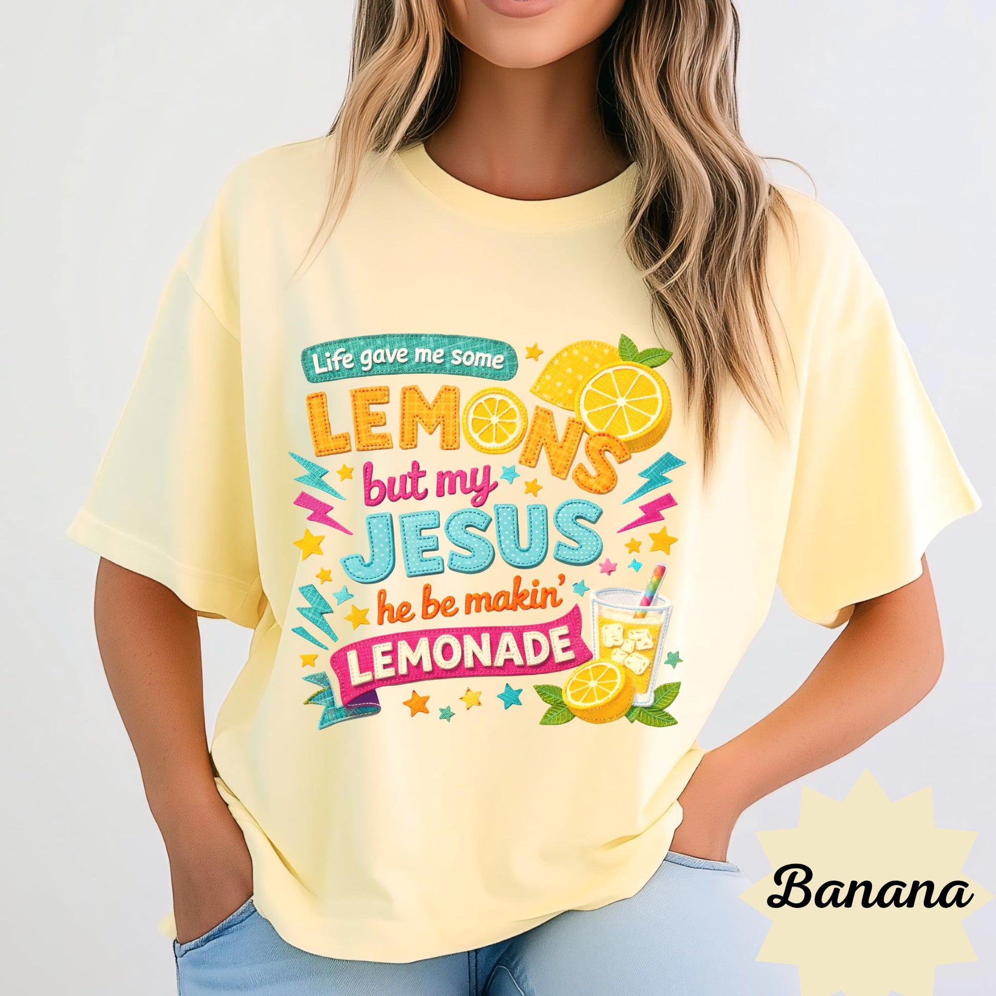 Comfort Colors Jesus T Shirt Funny Lemonade Christian Shirt: Life Gave Me Lemons But My Jesus Makes Lemonade T-Shirts, Religious Christianit