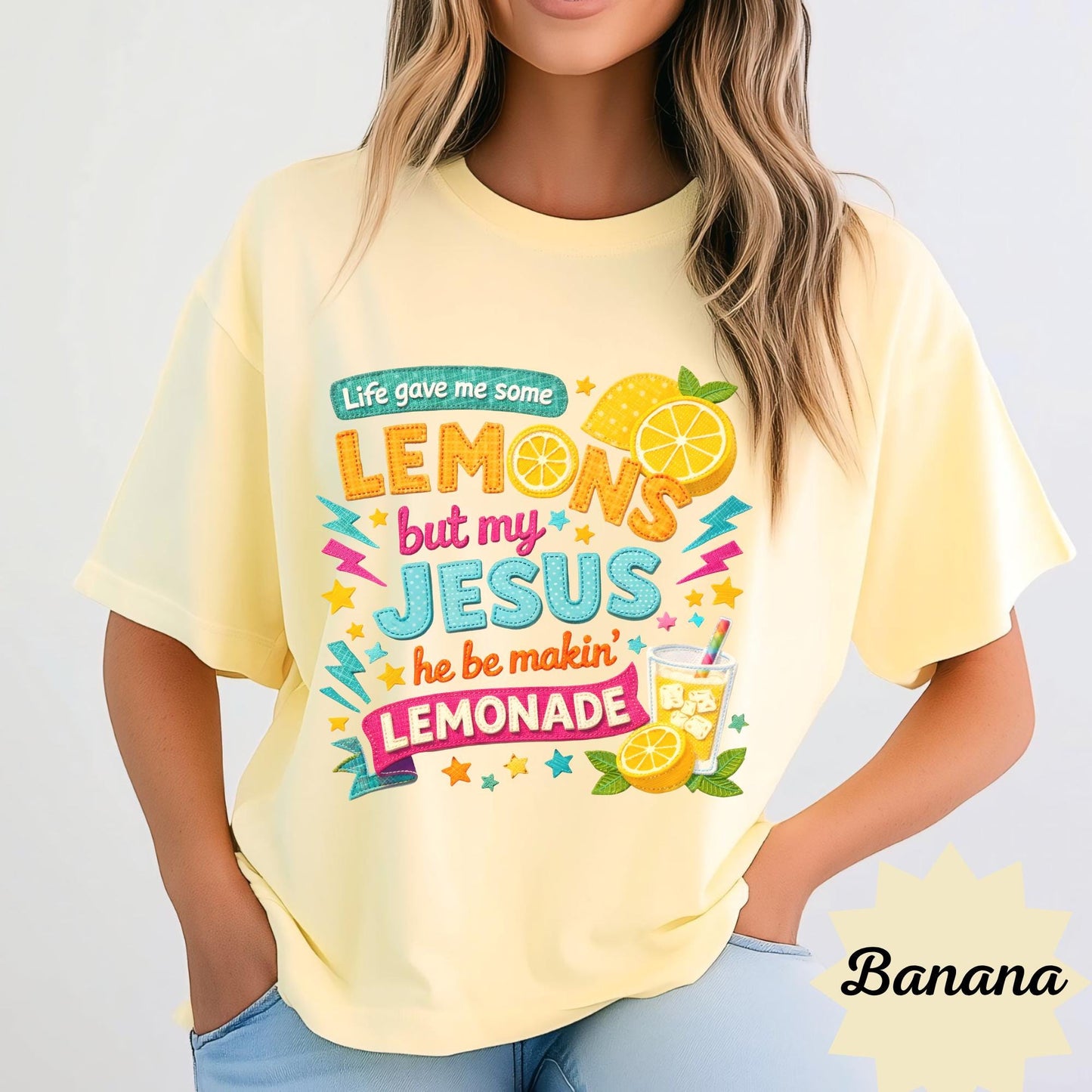 Comfort Colors Jesus T Shirt Funny Lemonade Christian Shirt: Life Gave Me Lemons But My Jesus Makes Lemonade T-Shirts, Religious Christianit