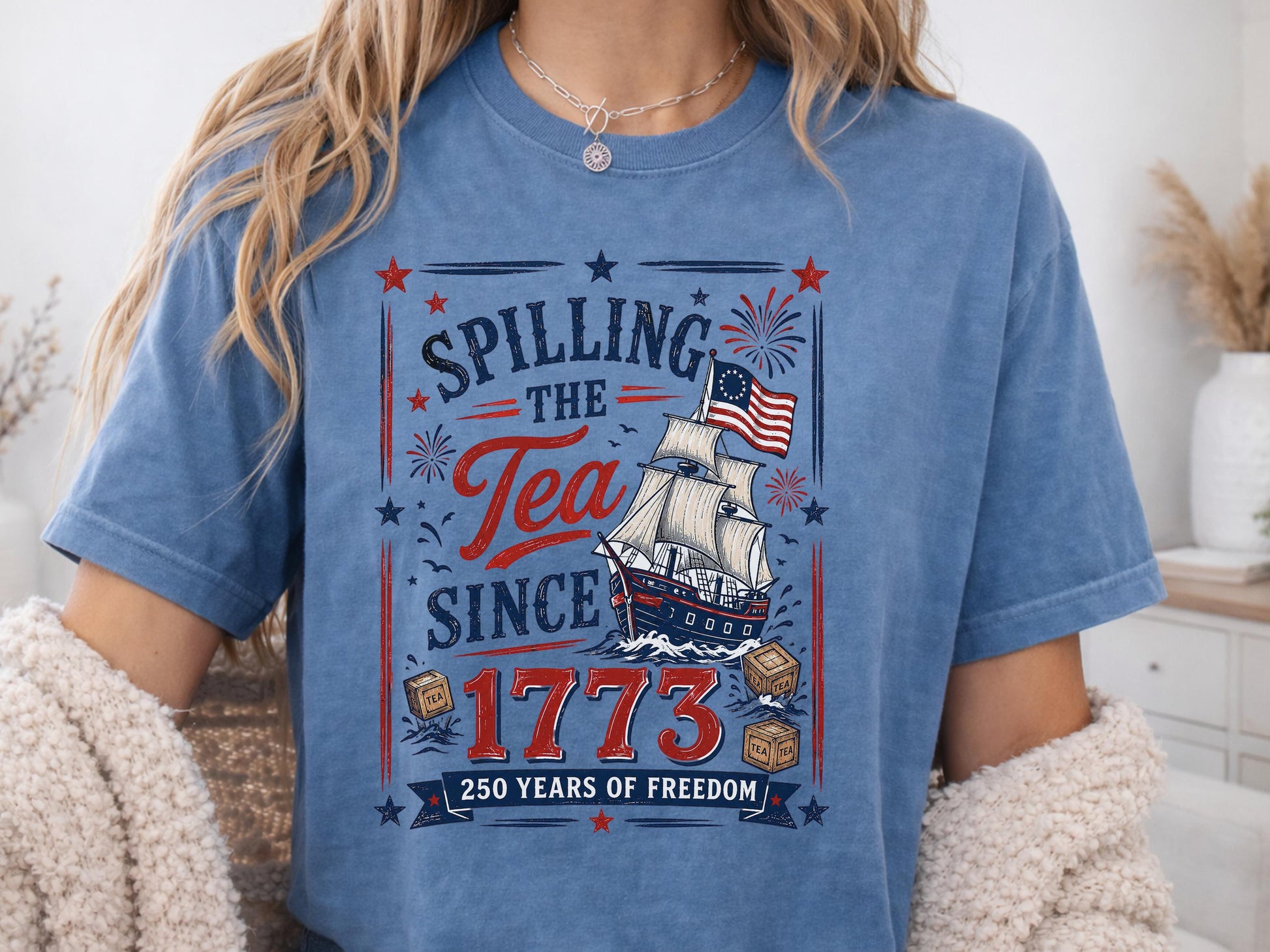 Patriotic T-Shirt, American History Tee, 1773 Spilling the Tea Shirt, Freedom Celebration Shirt, Graphic Tee for History Buffs