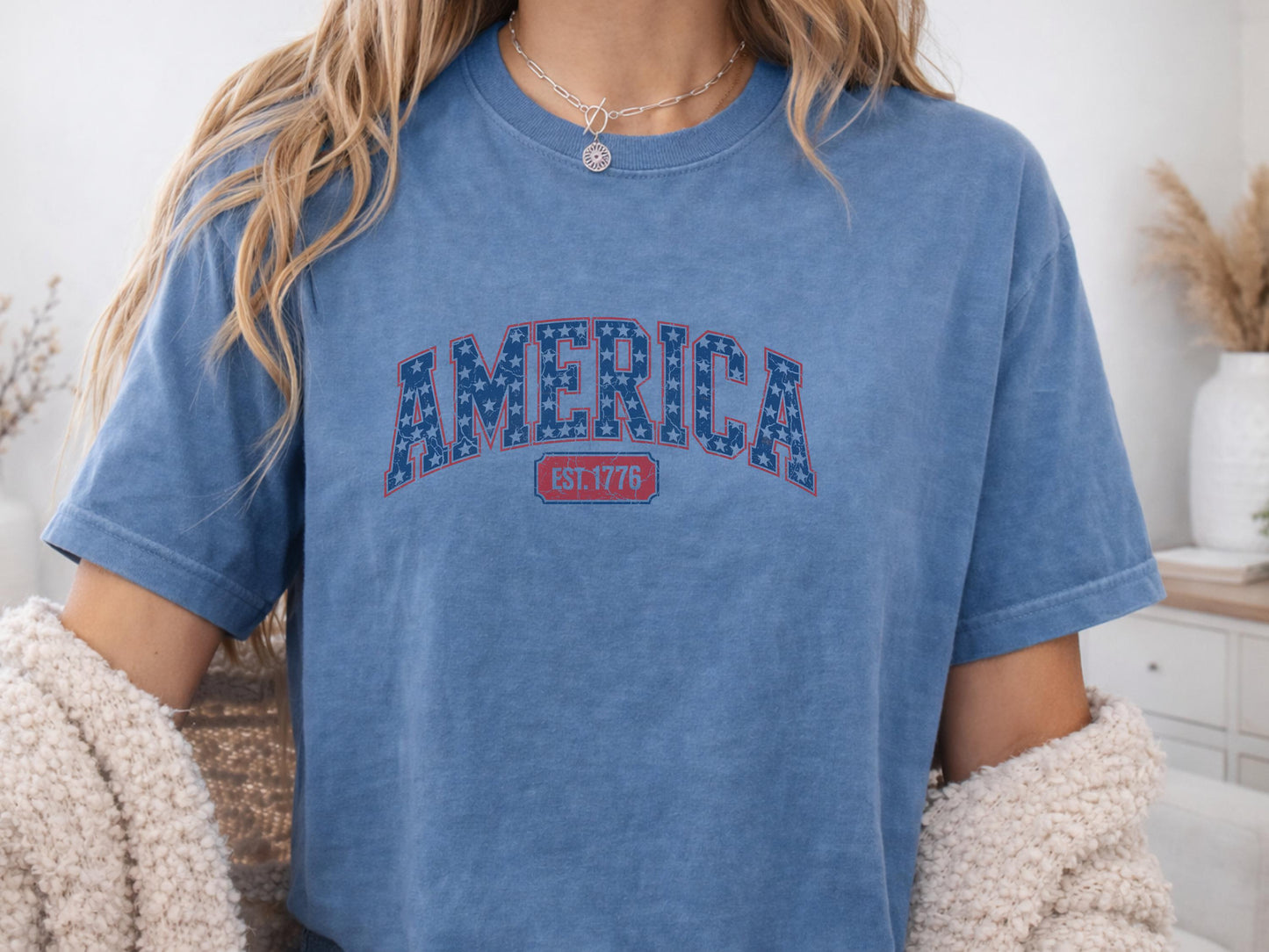 America EST. 1776 T-Shirt, Patriotic Graphic Tee, USA Independence Day Shirt, Vintage Style Gift, American Themed Apparel, Star Print Top