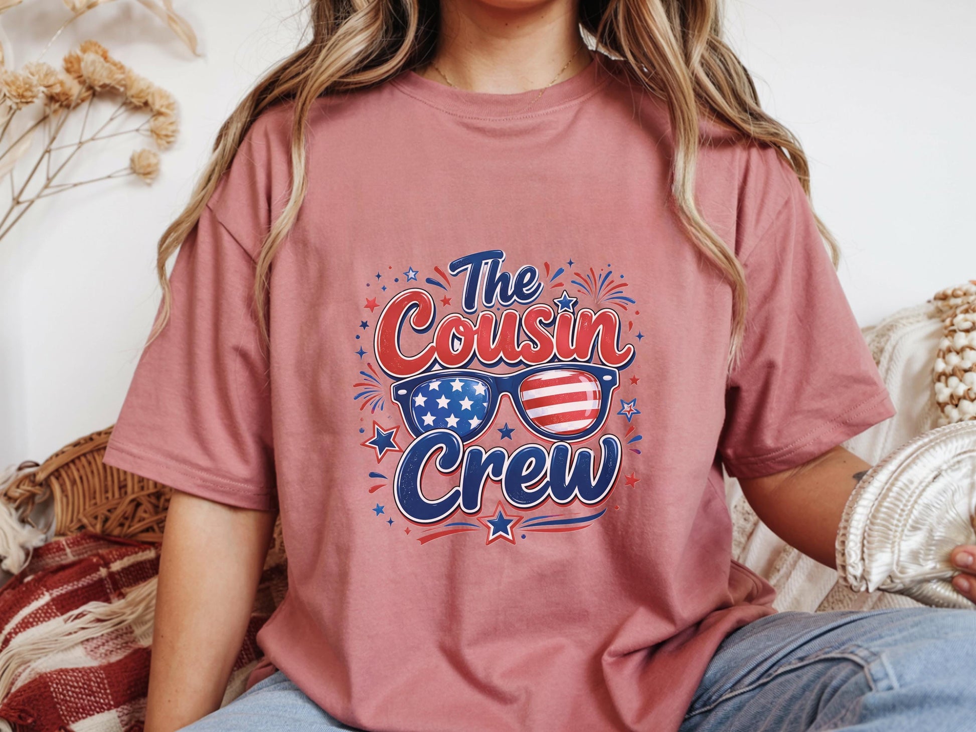 Patriotic Cousin Crew Shirt, July 4th Family Matching Tees, American Flag Sunglasses Graphic, Independence Day Outfit