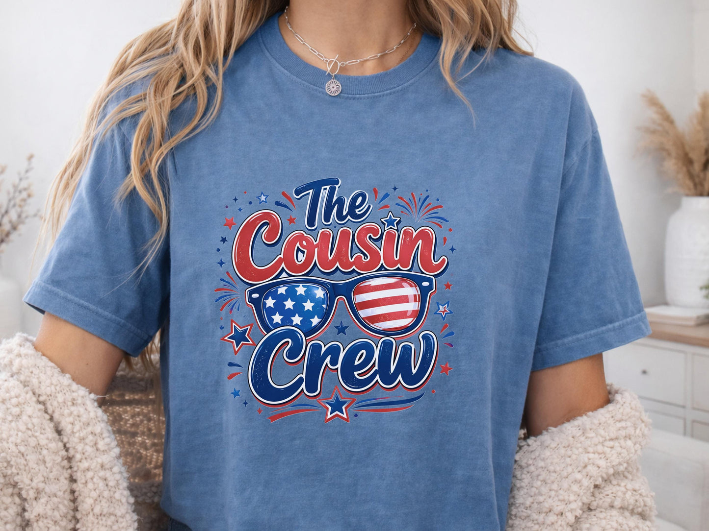 Patriotic Cousin Crew Shirt, July 4th Family Matching Tees, American Flag Sunglasses Graphic, Independence Day Outfit