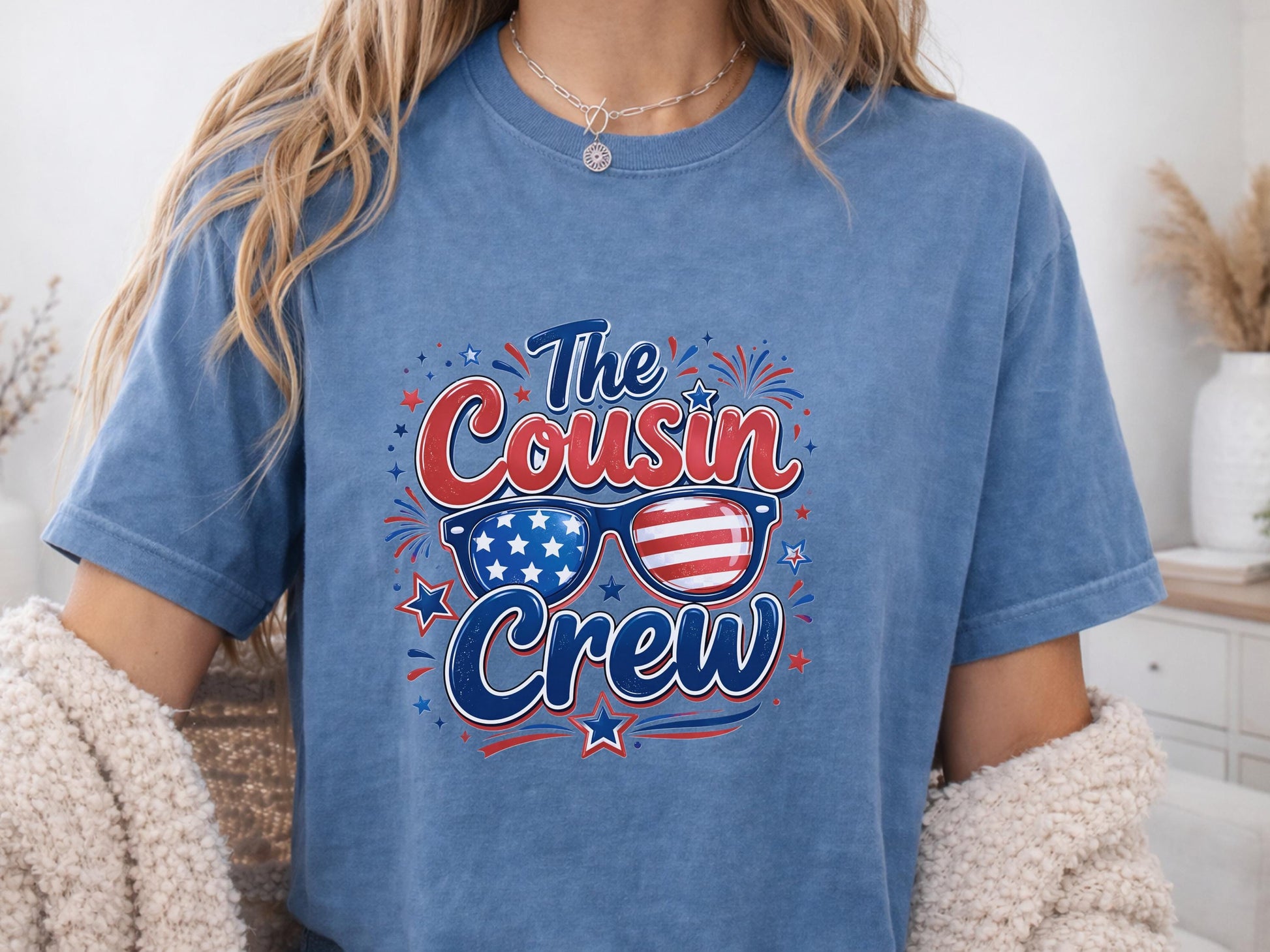 Patriotic Cousin Crew Shirt, July 4th Family Matching Tees, American Flag Sunglasses Graphic, Independence Day Outfit