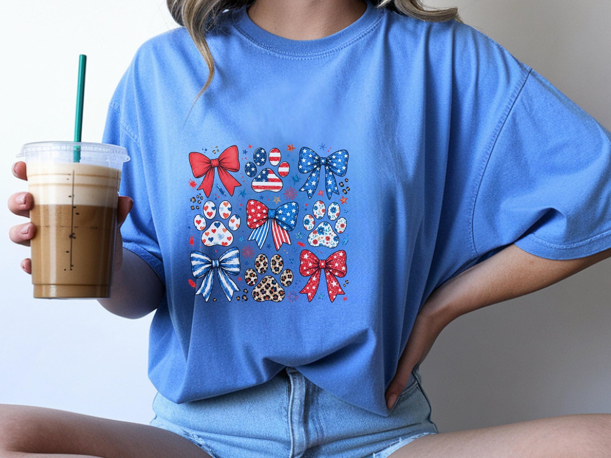 American Flag Paw Print Tshirt, Patriotic Bow Custom Tee, July 4th Animal Lover Gift, Cute USA Dog Lover Shirt, Independence Day Tee