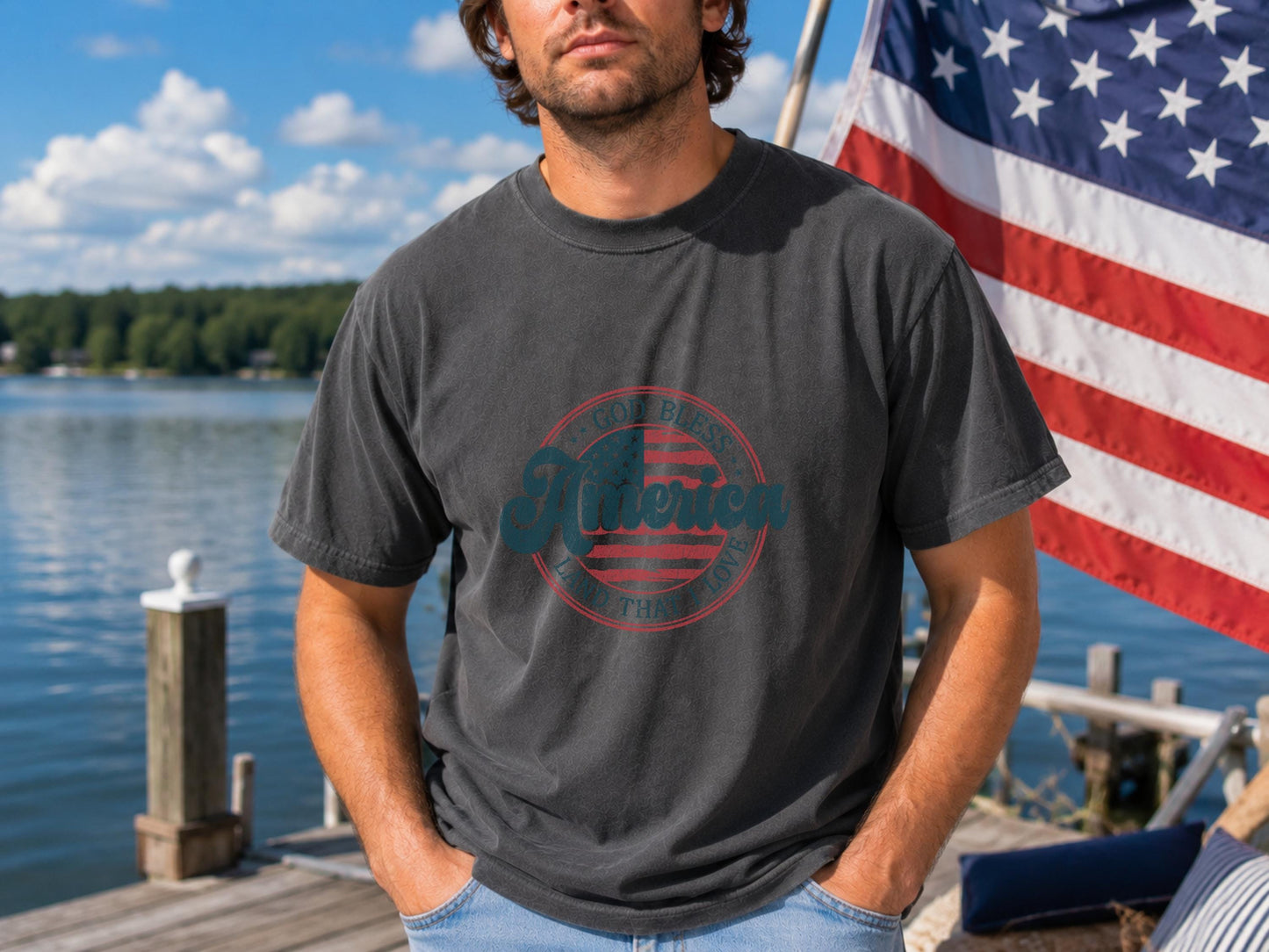 Patriotic God Bless America Shirt, USA Flag Graphic Tee, American Pride T-Shirt, Independence Day Apparel, Gift for Veterans