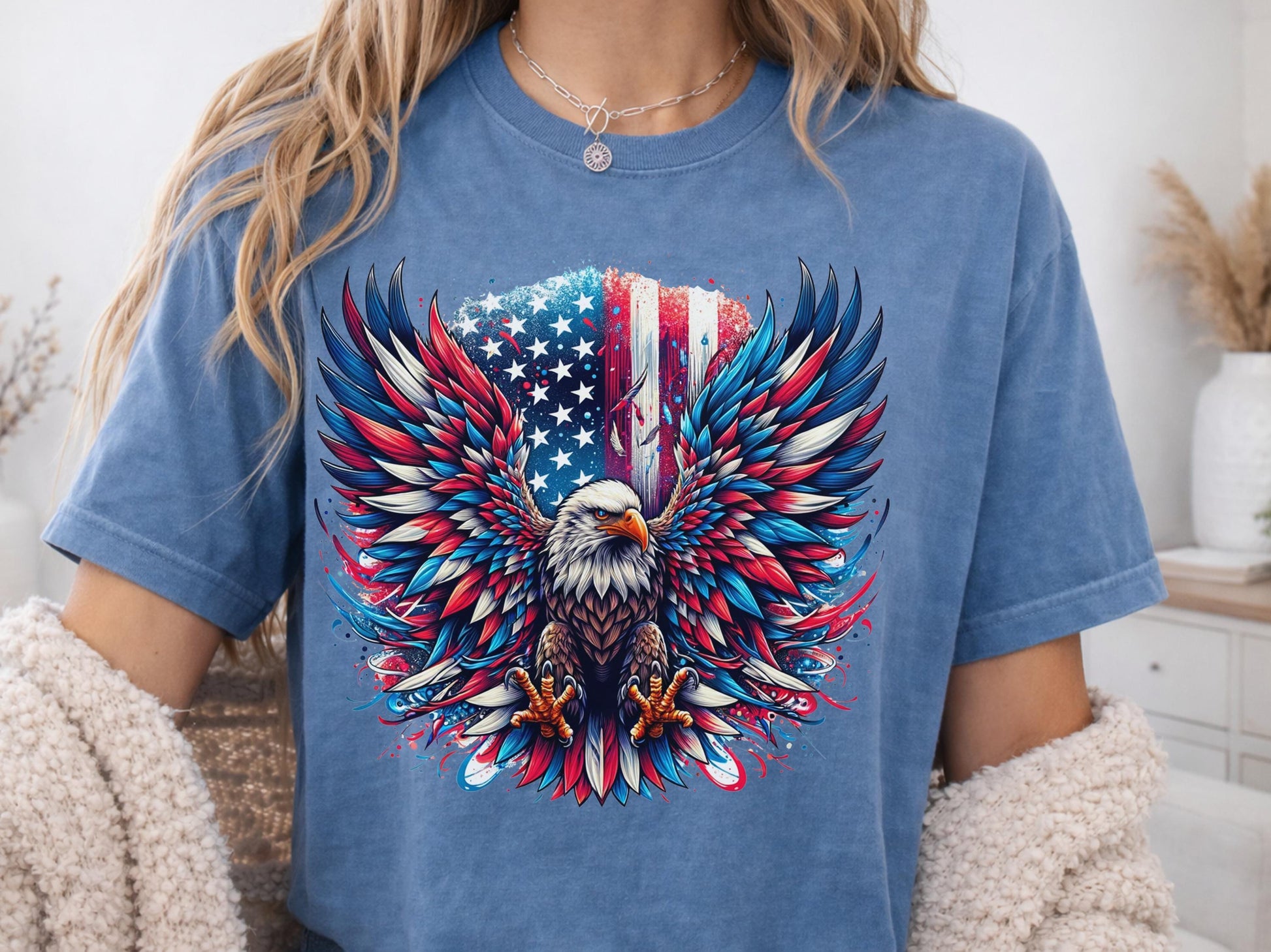 Patriotic Eagle T-Shirt, American Flag Graphic Tee, 4th of July Shirt, USA Pride Apparel, Bald Eagle Design, Men's Women's Clothing