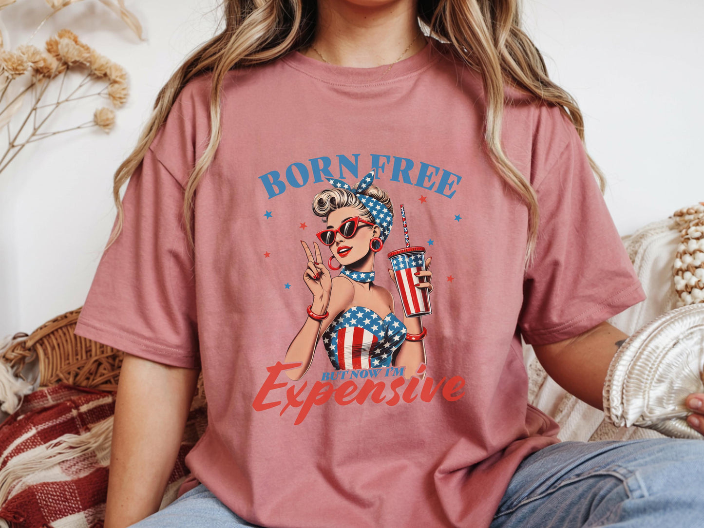 Retro American Pop Art T-Shirt, Vintage Patriotic Graphic Tee, USA Flag Fashion, Fun Gift for Her, High Quality Comfortable Top