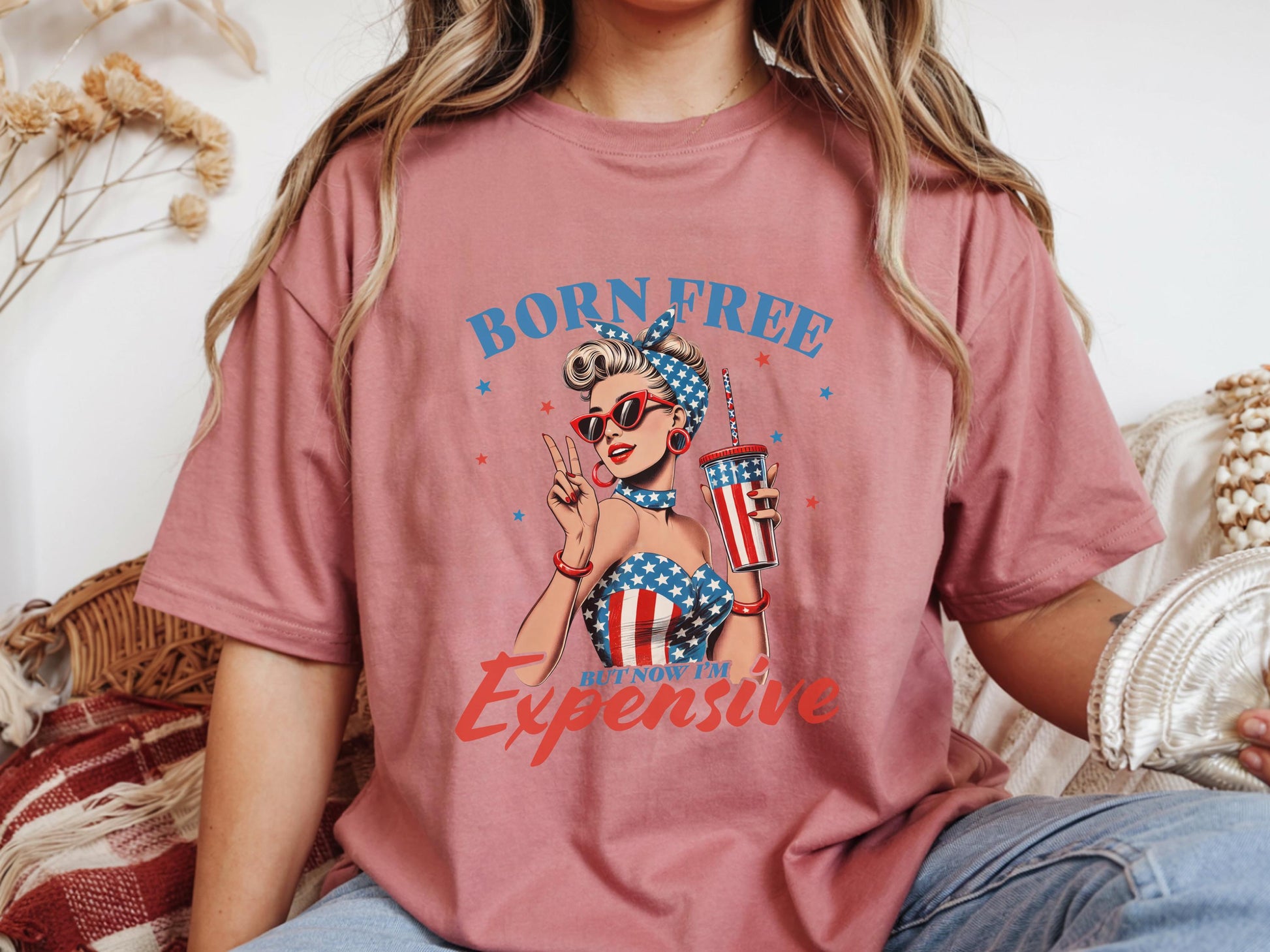 Retro American Pop Art T-Shirt, Vintage Patriotic Graphic Tee, USA Flag Fashion, Fun Gift for Her, High Quality Comfortable Top