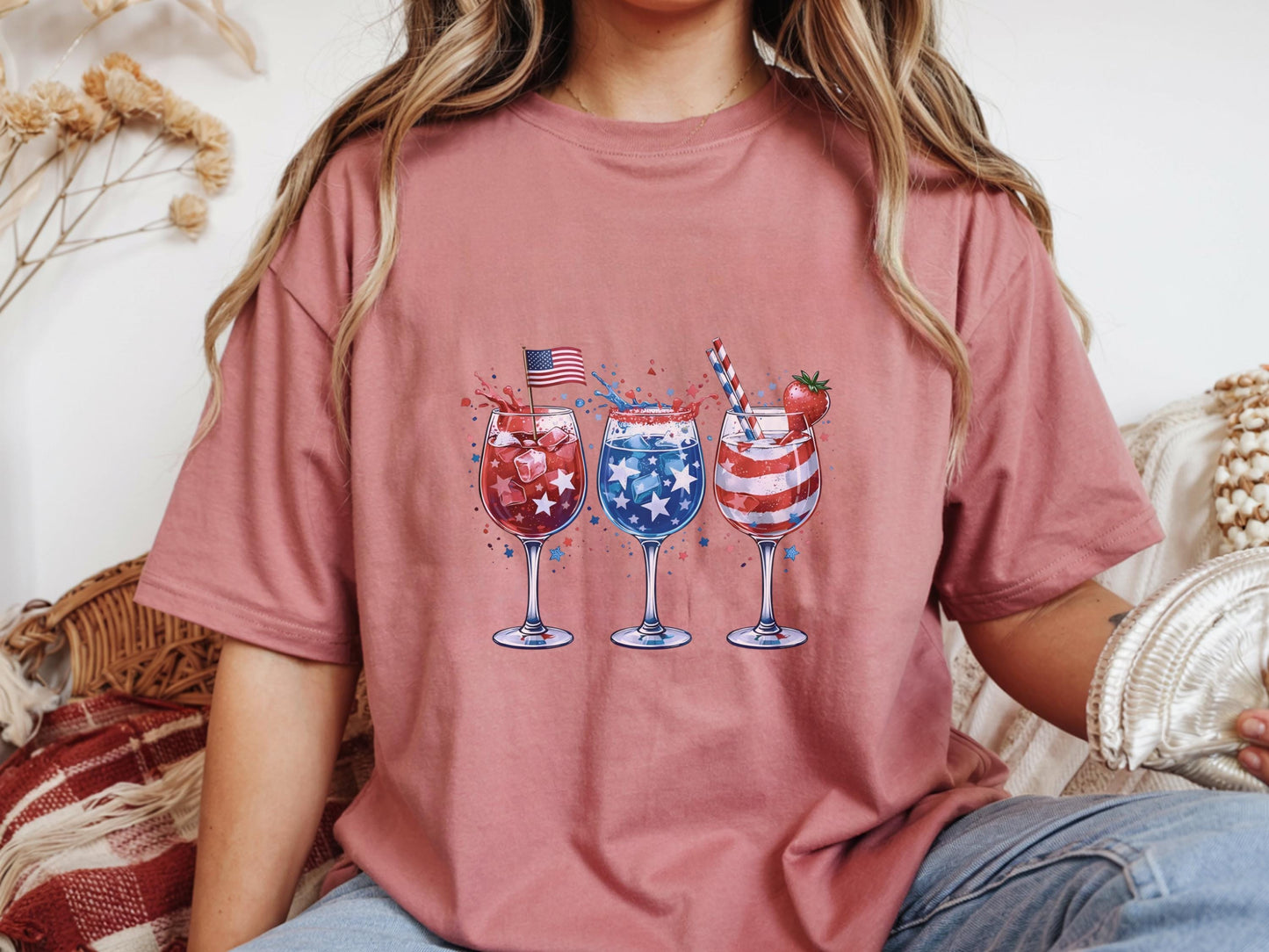Patriotic Drinkware Design, Fourth of July Party, USA Themed Glasses, Fun Summer BBQ Decor, Independence Day Gift Idea, Watercolor Art