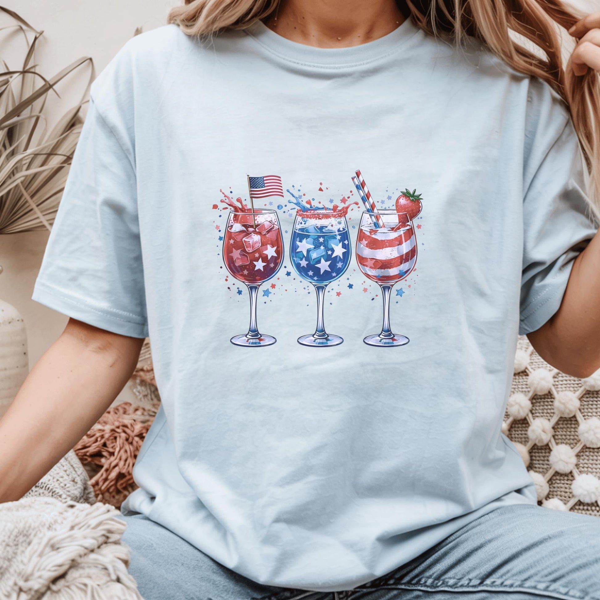 Patriotic Drinkware Design, Fourth of July Party, USA Themed Glasses, Fun Summer BBQ Decor, Independence Day Gift Idea, Watercolor Art