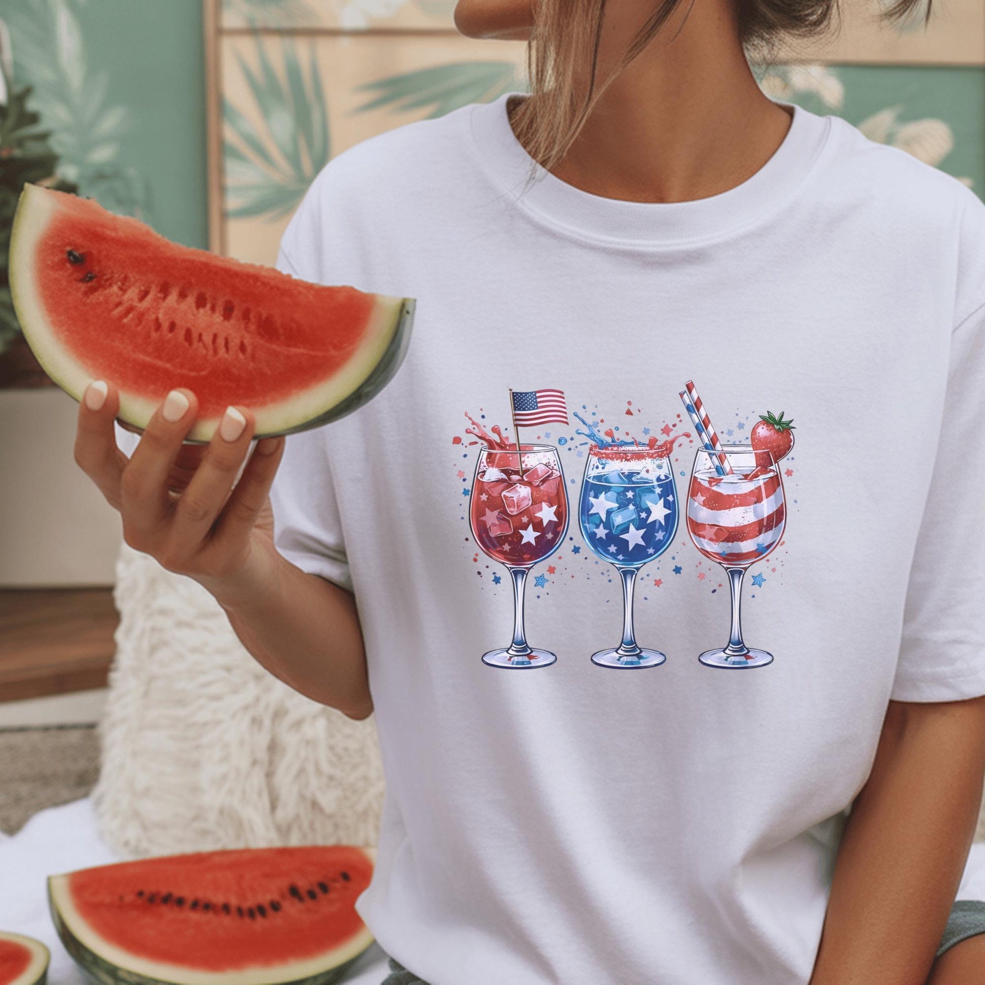 Patriotic Drinkware Design, Fourth of July Party, USA Themed Glasses, Fun Summer BBQ Decor, Independence Day Gift Idea, Watercolor Art