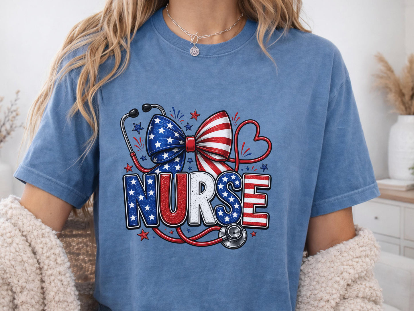 Patriotic Nurse Shirt, USA Flag Inspired Tee, Nurse Appreciation Gift, RN Independence Day Apparel, Stethoscope Graphic Top, Unique Medical