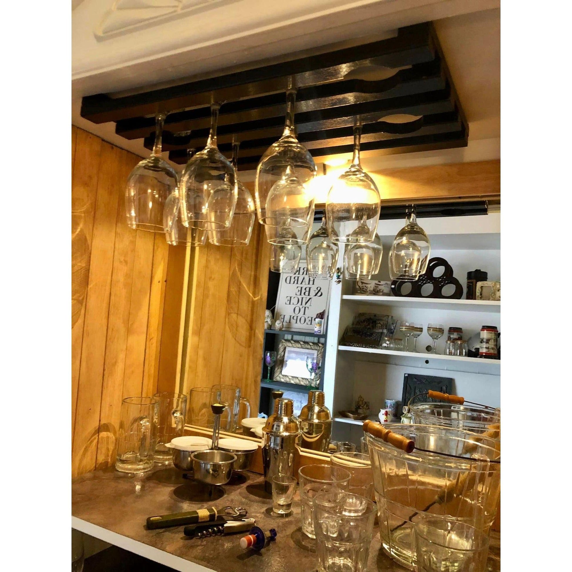 White Wooden Bar Cabinet With Glass Rack & Storage Space