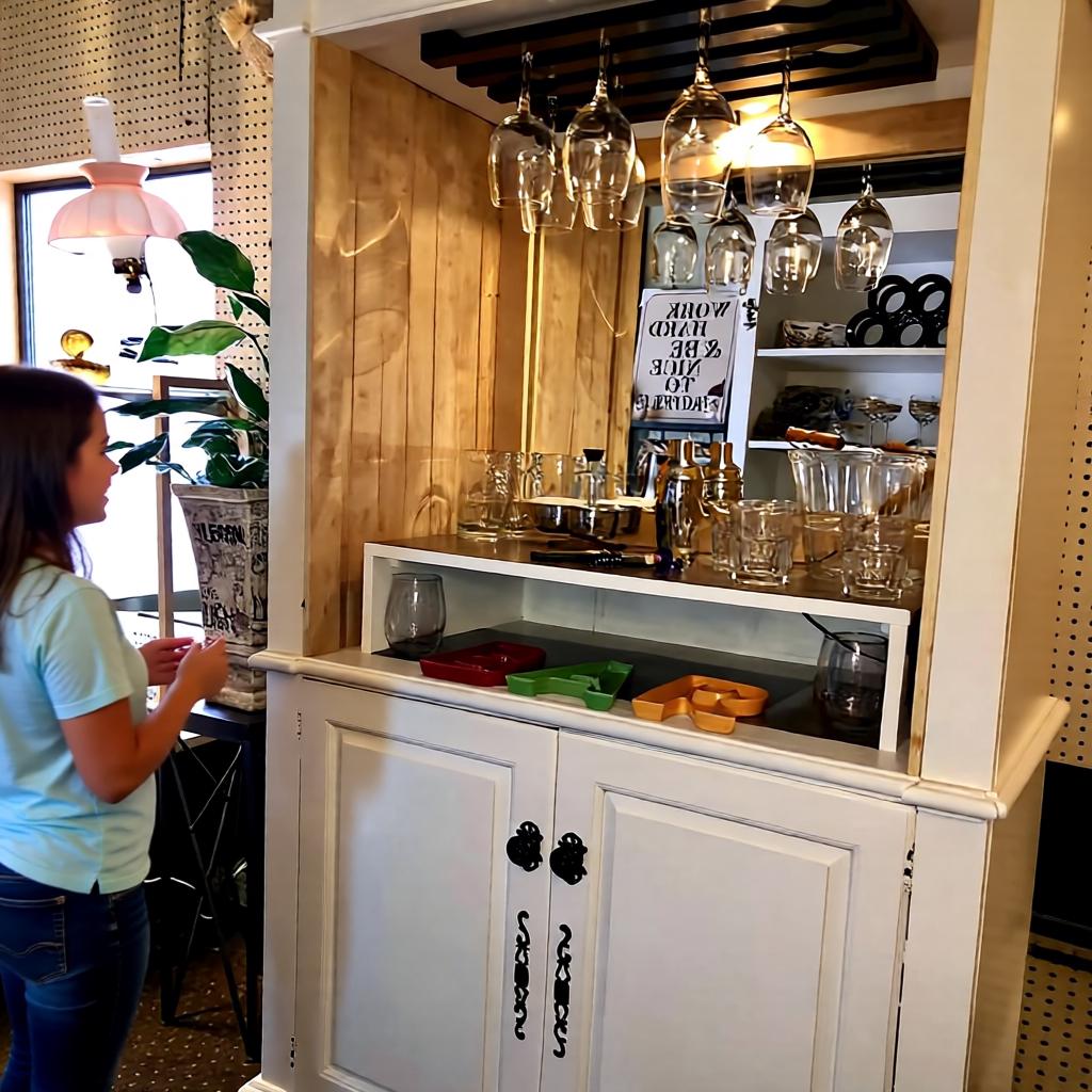 White Wooden Bar Cabinet With Glass Rack & Storage Space