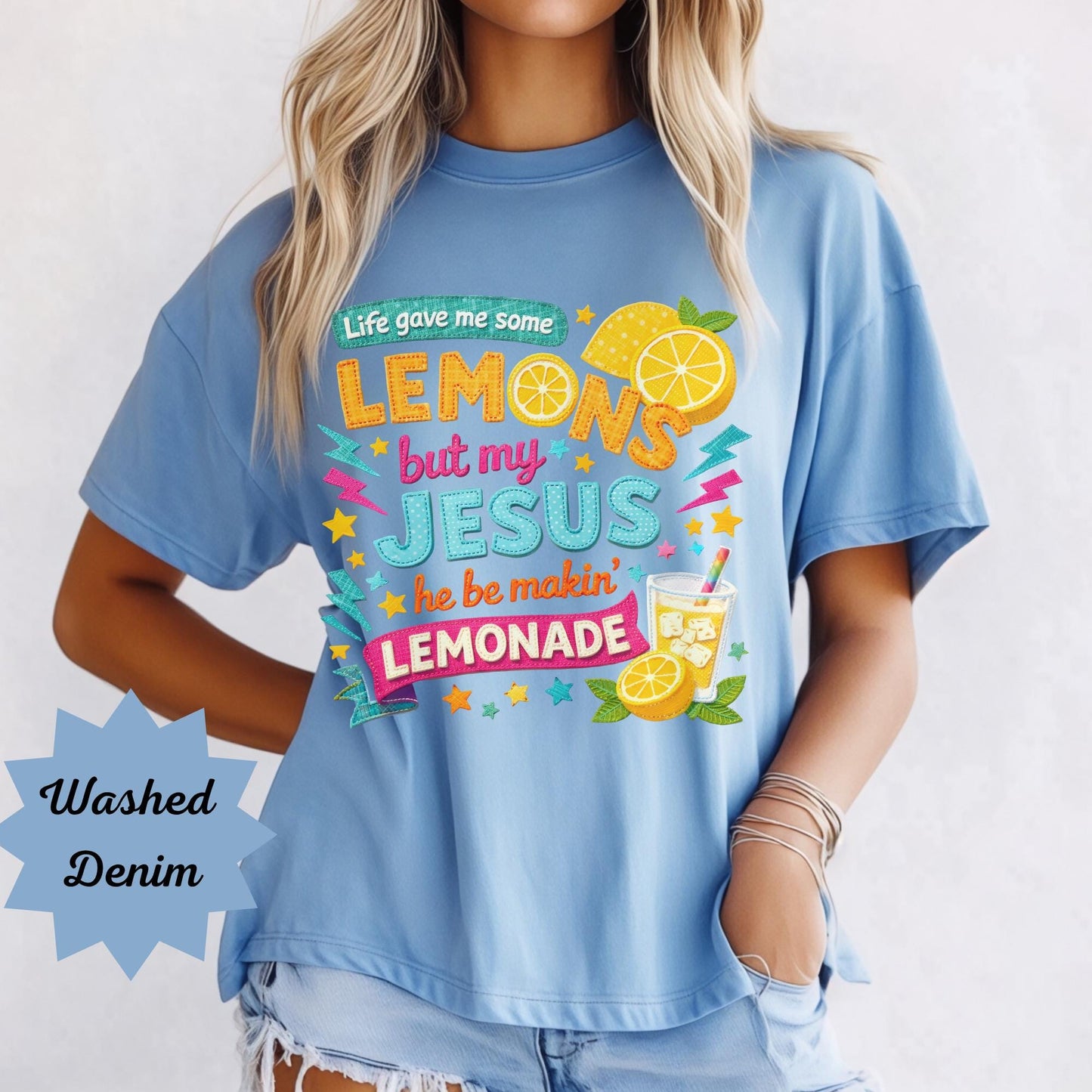 Comfort Colors Jesus T Shirt Funny Lemonade Christian Shirt: Life Gave Me Lemons But My Jesus Makes Lemonade T-Shirts, Religious Christianit