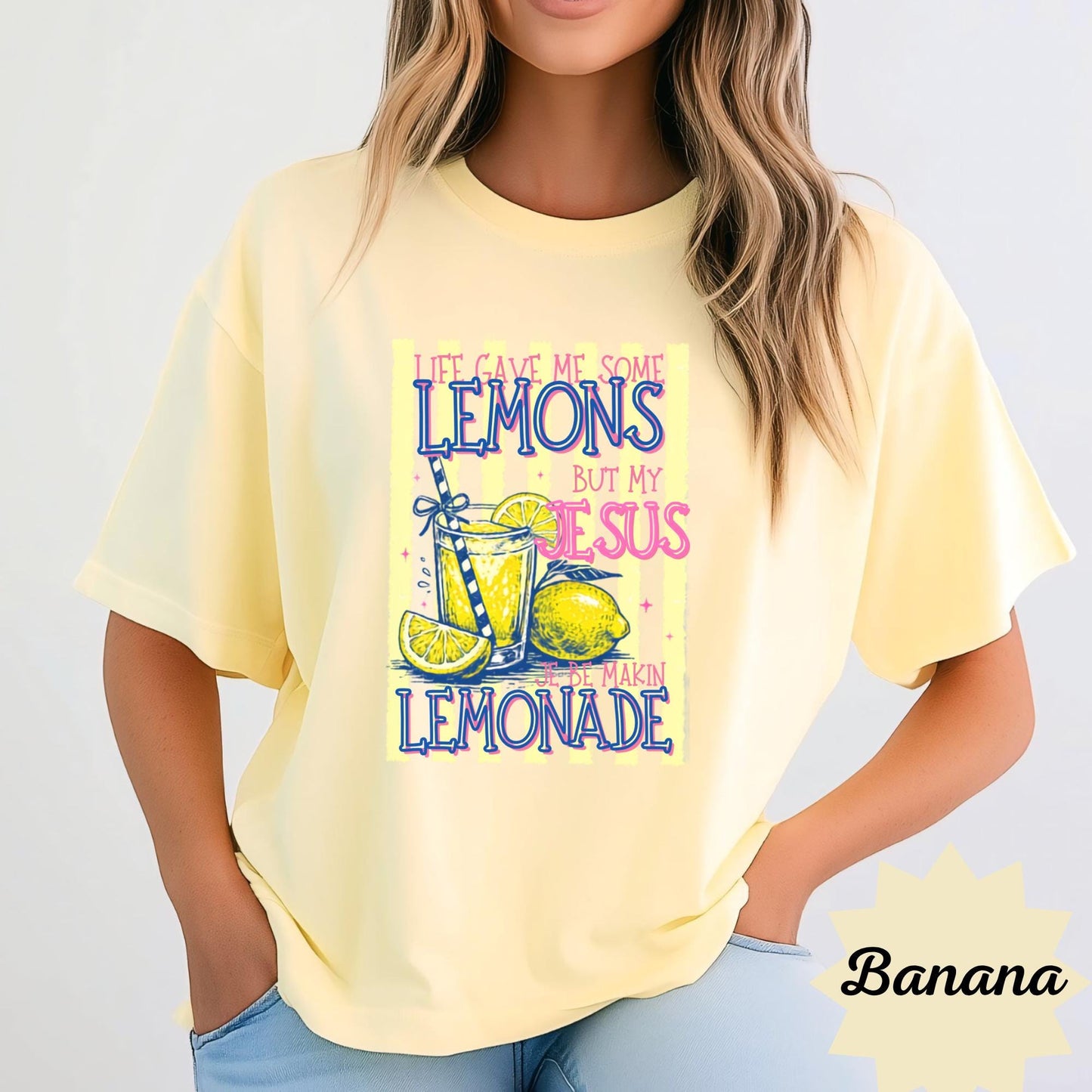Lemonade Faith Christian T-shirt, Positive Message Apparel, Inspirational Graphic Tee, Unisex Banana Color Tee, Gift for Believers