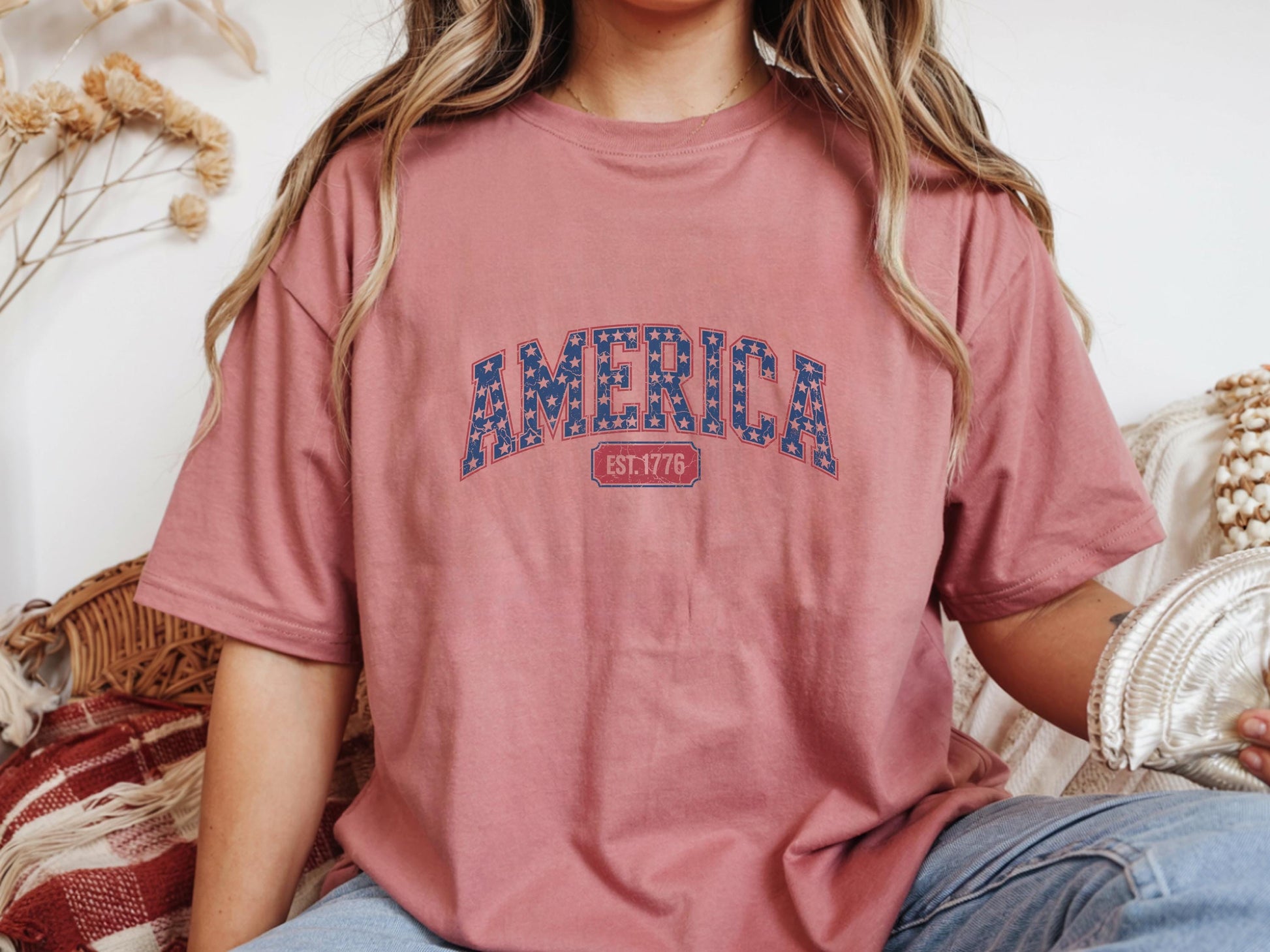 America EST. 1776 T-Shirt, Patriotic Graphic Tee, USA Independence Day Shirt, Vintage Style Gift, American Themed Apparel, Star Print Top