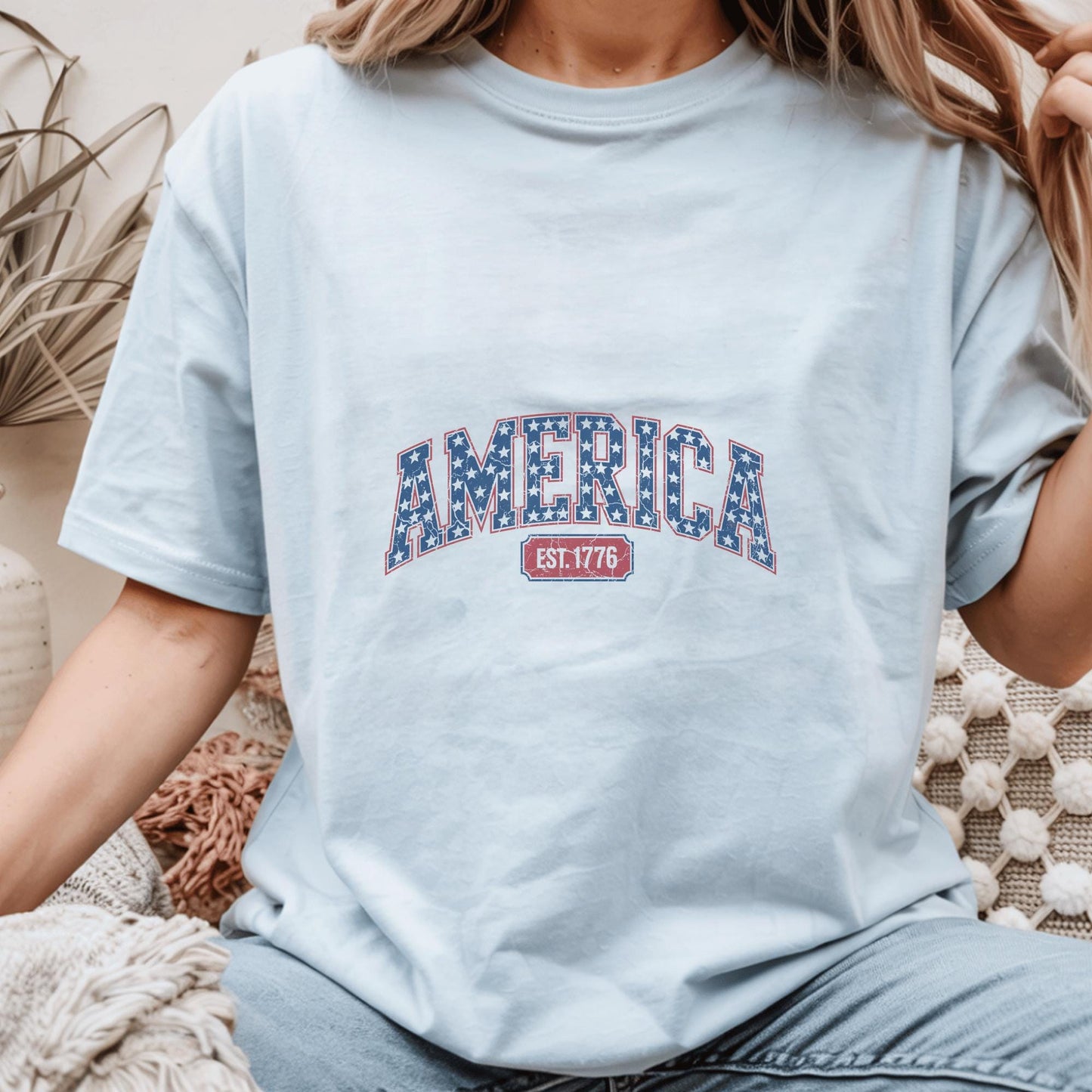 America EST. 1776 T-Shirt, Patriotic Graphic Tee, USA Independence Day Shirt, Vintage Style Gift, American Themed Apparel, Star Print Top