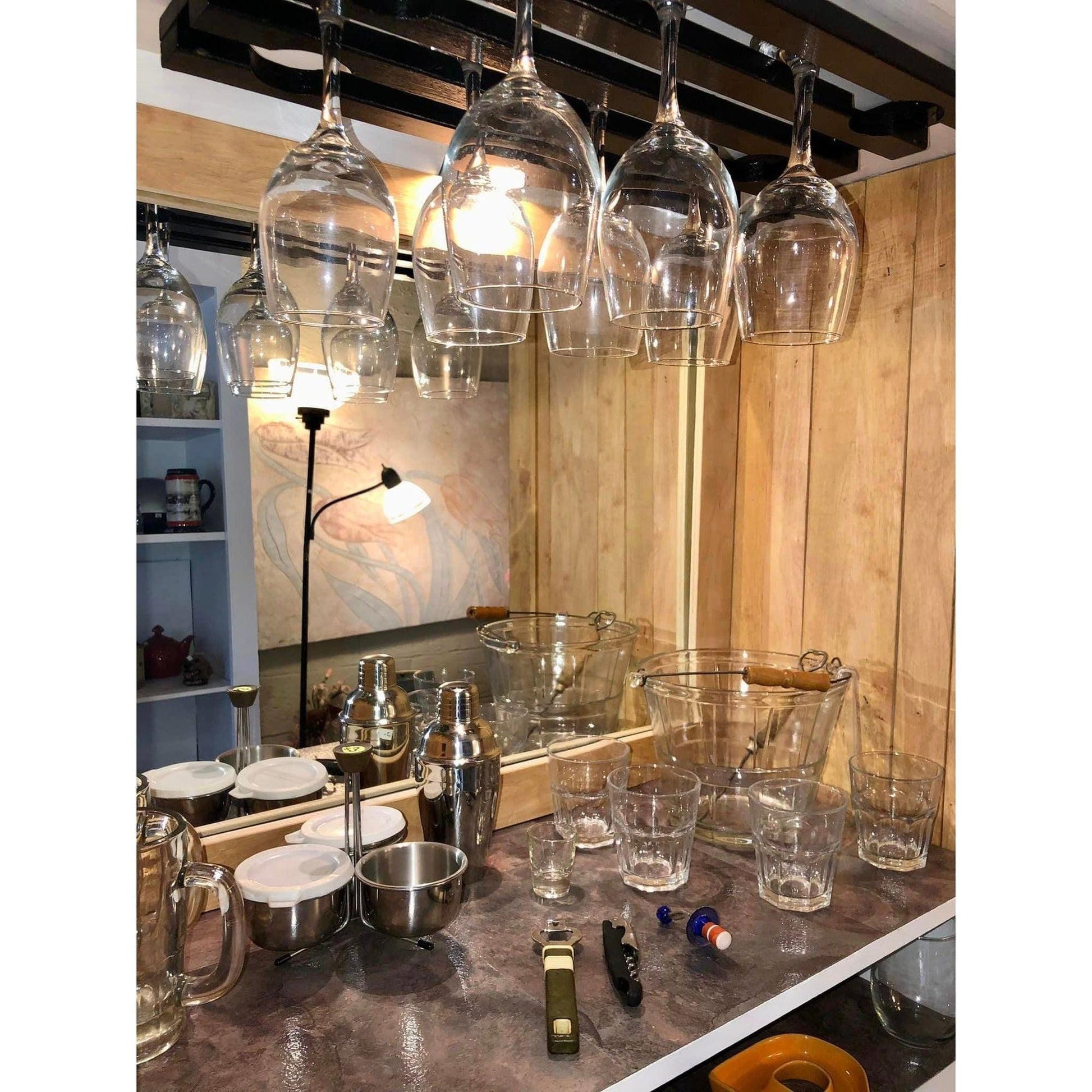 White Wooden Bar Cabinet With Glass Rack & Storage Space