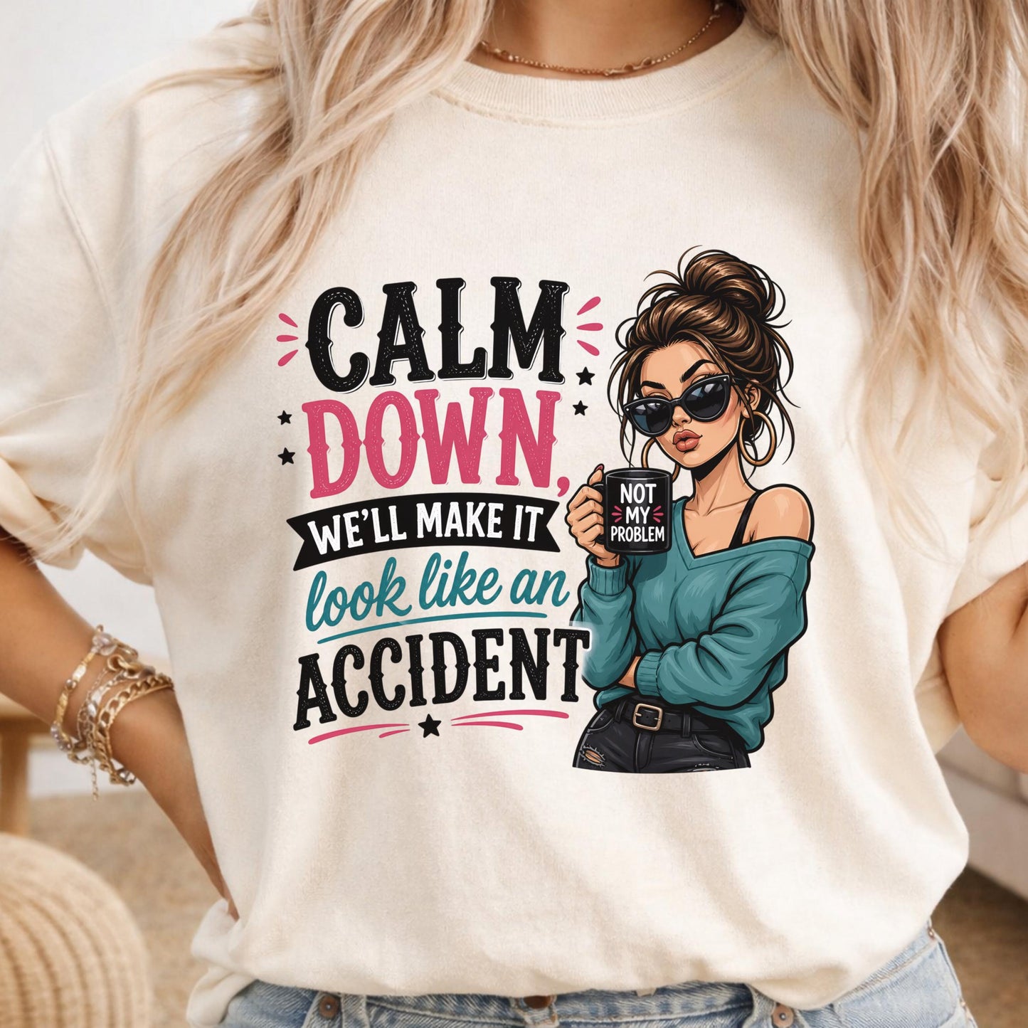 Copy Funny Attitude T-Shirt, Graphic Tee for Women, Quirky Casual Wear, Novelty Beachwear, Sassy Quote Shirt for Her