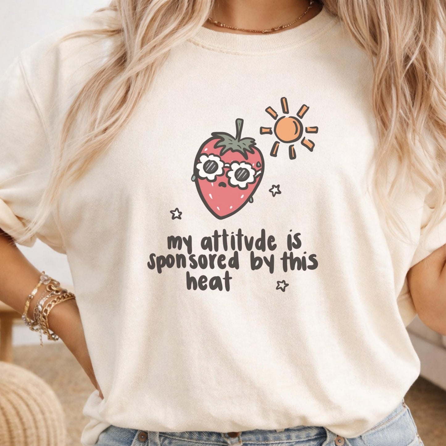 Funny Strawberry Graphic Tee, Casual White Shirt, Summer Humor Top, Cute Sun and Fruit Print, Cozy Everyday Wear, Fun Gift for Friends