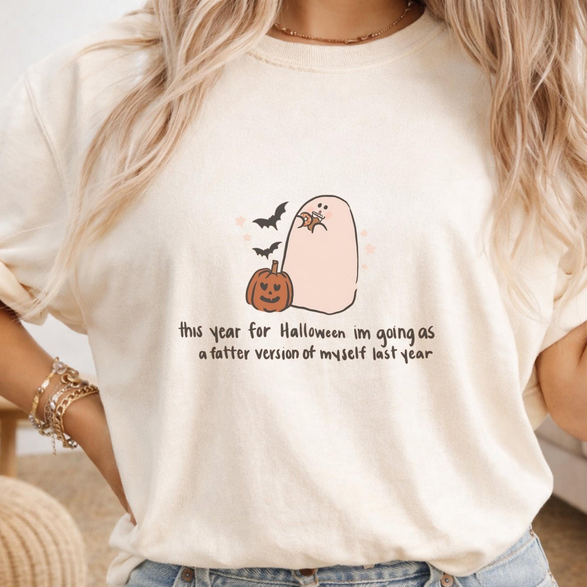 Halloween Ghost T-Shirt, Funny Graphic Tee, Custom Ivory Shirt, Cute Halloween Top, Casual Autumn Wear, Gift for Friends, Cozy Outfit