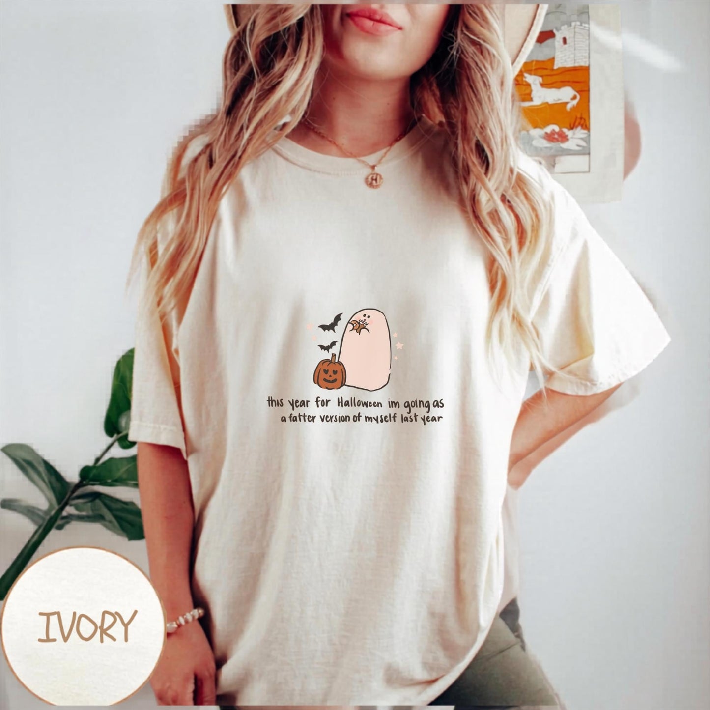 Halloween Ghost T-Shirt, Funny Graphic Tee, Custom Ivory Shirt, Cute Halloween Top, Casual Autumn Wear, Gift for Friends, Cozy Outfit