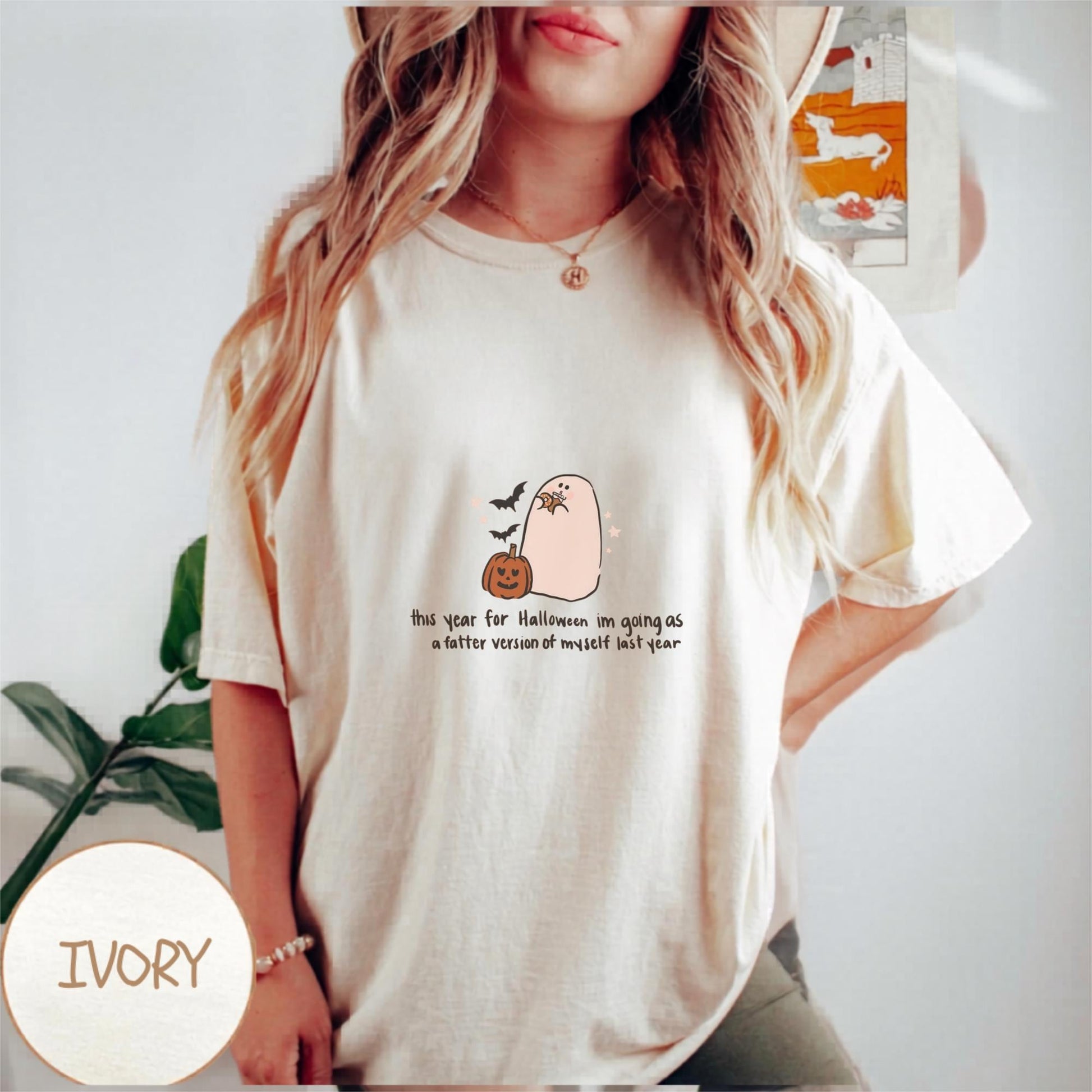 Halloween Ghost T-Shirt, Funny Graphic Tee, Custom Ivory Shirt, Cute Halloween Top, Casual Autumn Wear, Gift for Friends, Cozy Outfit