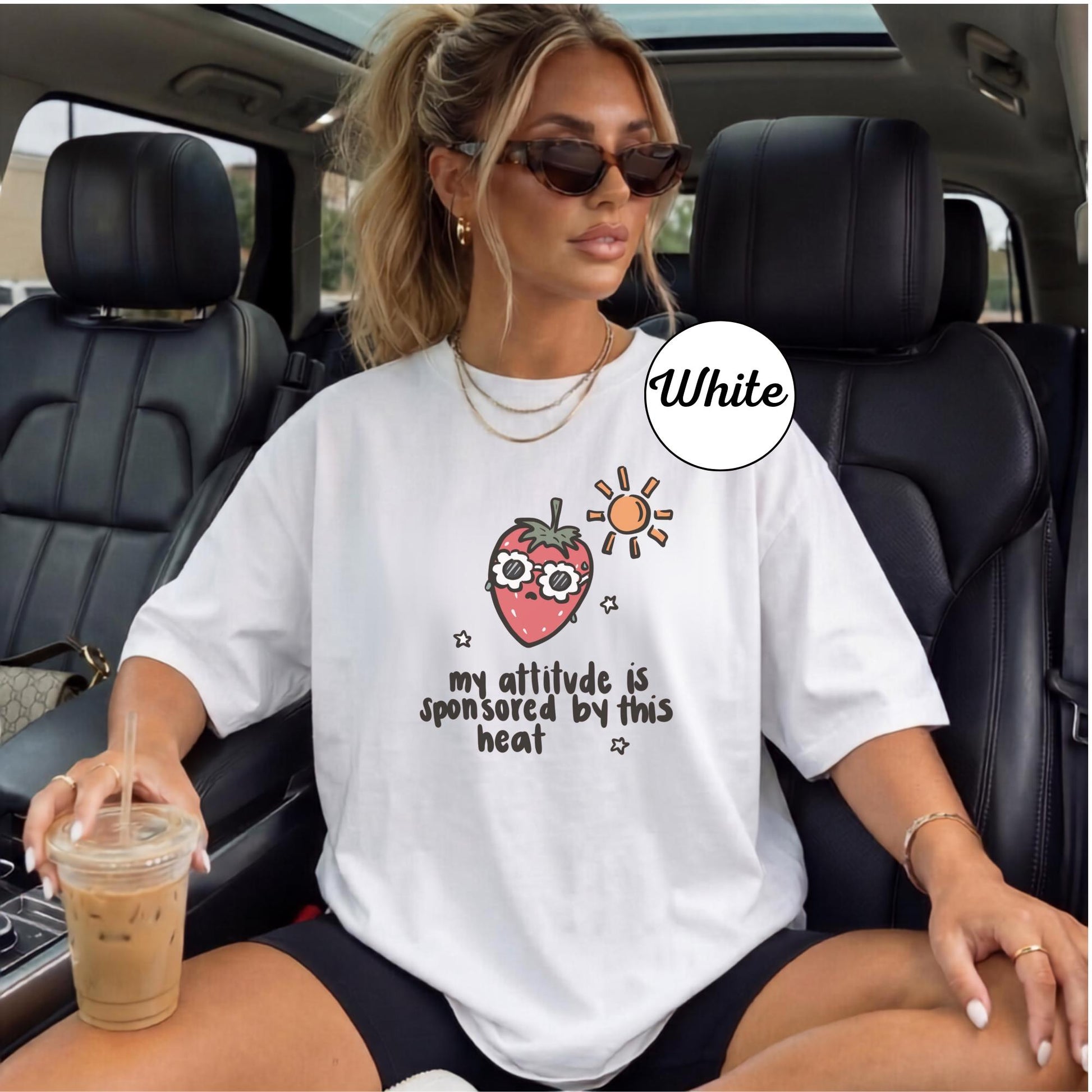 Funny Strawberry Graphic Tee, Casual White Shirt, Summer Humor Top, Cute Sun and Fruit Print, Cozy Everyday Wear, Fun Gift for Friends