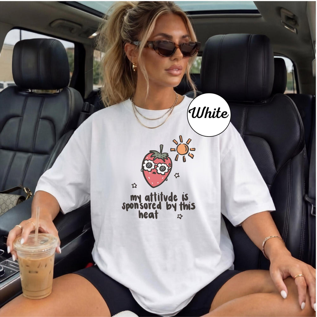 Funny Strawberry Graphic Tee, Casual White Shirt, Summer Humor Top, Cute Sun and Fruit Print, Cozy Everyday Wear, Fun Gift for Friends